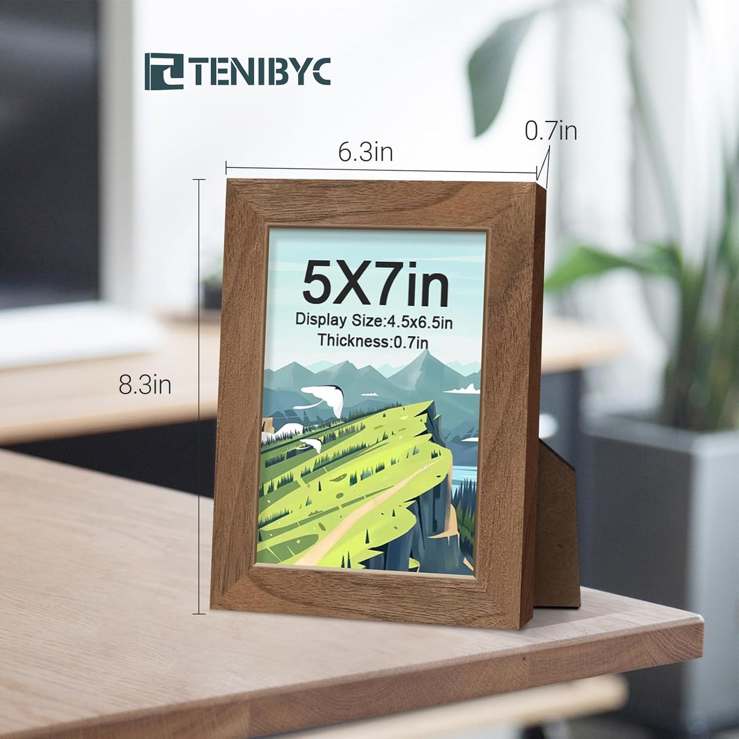 5x7 Picture Frame 4 Pack, Walnut Wood, Brown Photo Frame, HD Tempered Glass, for Table Top and Wall Display