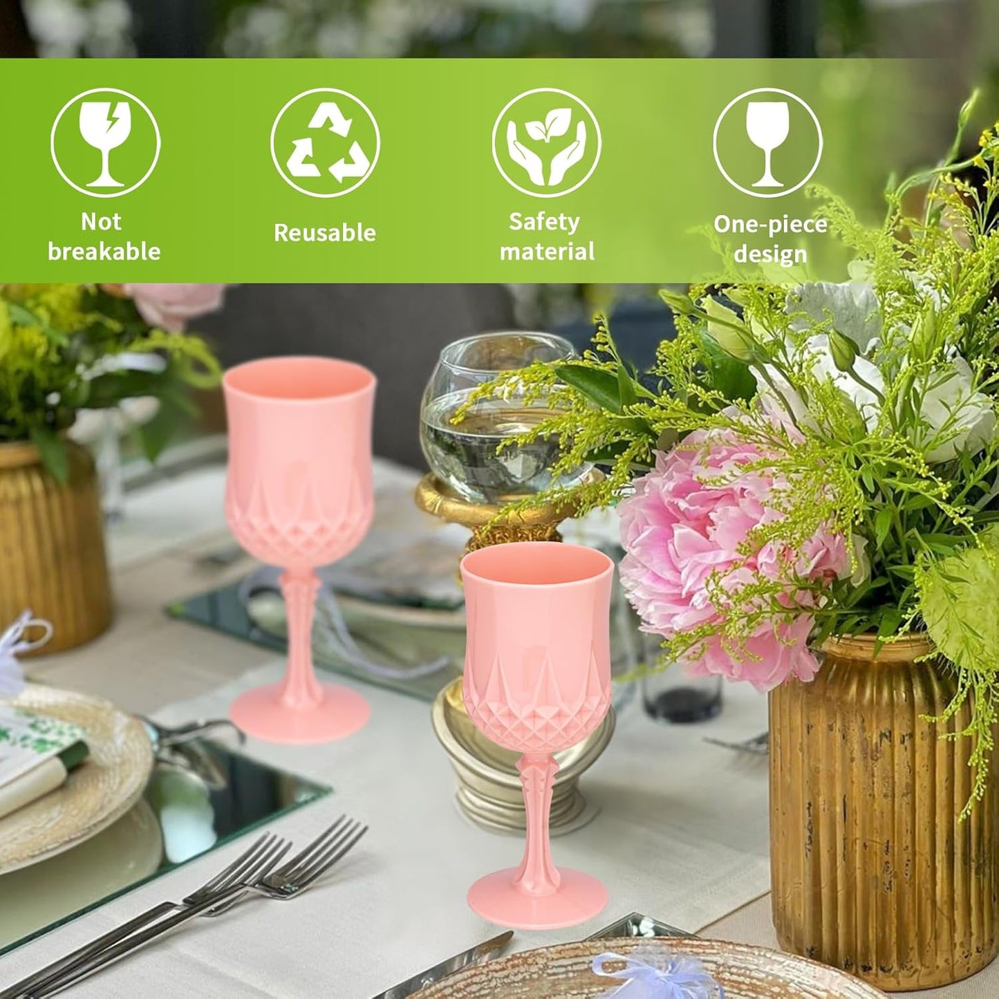 Plastic Vintage Wine Glasses 7OZ Plastic Goblets Vintage Drinking Glasses 48PCS Retro Wedding Glassware Water Goblets Reusable Drinking Cups for Party,Reception,Celebration,Bar,Whiskey(Light Pink)