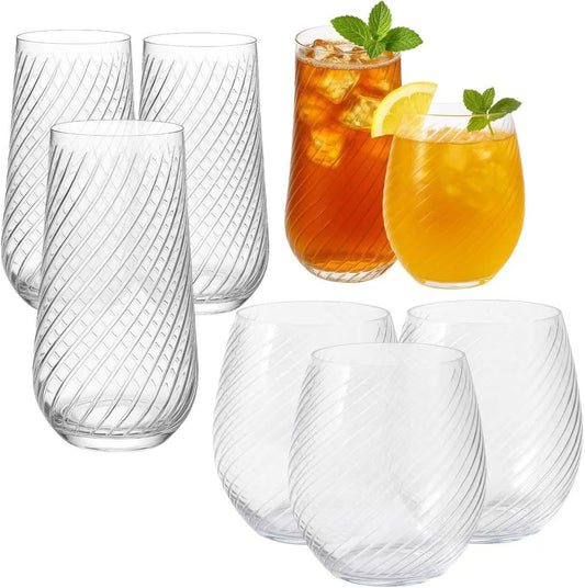 48 Pack Origami Ripple Plastic Glasses 24 9 Ounce Stemless Champagne Flutes & 24 12 Ounce Cups, BPA-Free Disposable Shatterproof Toasting Glasses for Weddings, Bars, and Events (48, Twiselle Clear)
