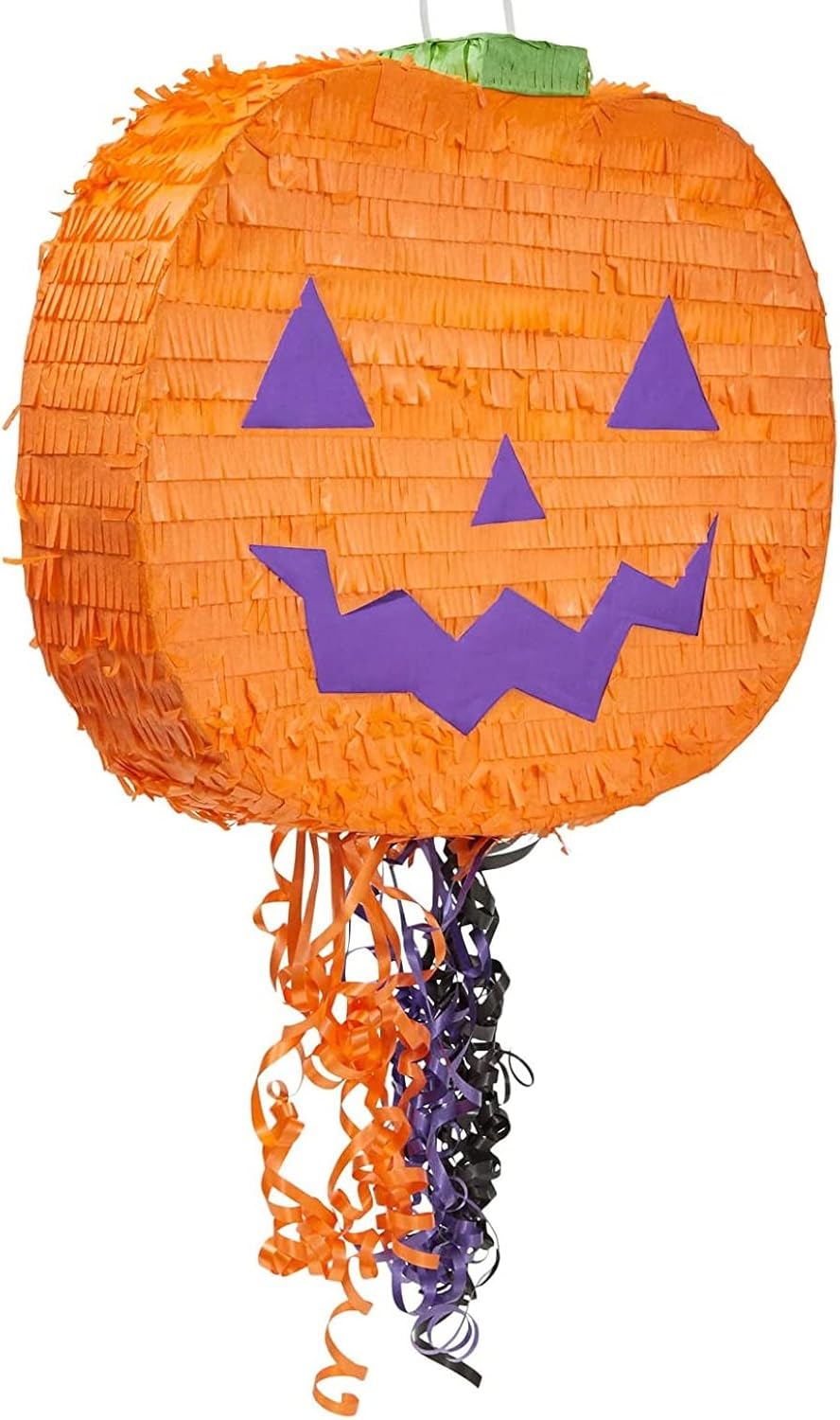 Halloween Pinata Jack-O-Lantern Pumpkin - 17 x 13 x 3 in, Orange, Corrugated Paper - 3 Pull Strings for Candy Favors & Easy Fill & Hang - Pumpkin Piñatas - Halloween Party Supplies