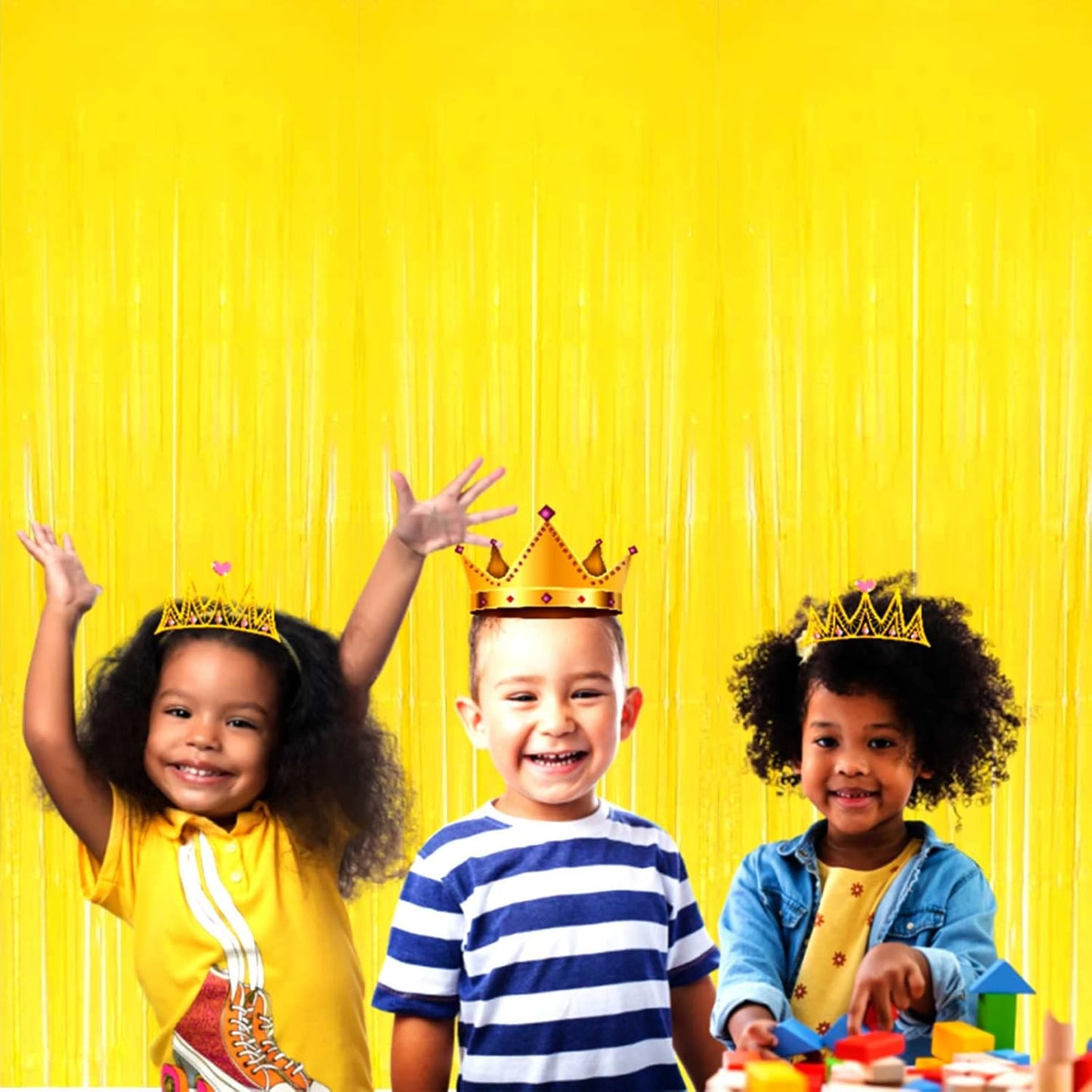 4 Pack Macaron Yellow Tinsel Foil Fringe Curtain Backdrop, 3.28Ft x 8.2Ft Metallic Streamers Props Wedding Bridal Shower Party Decoration, One Size, (Yellow 8.2Ft)