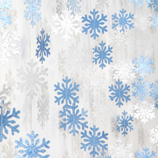 Snowflake-Snow Blue-Silver Christmas Party-Decoration Garland - 52ft Winter Wonderland Frozen Ornaments Hanging Paper Streamers,New Years Birthday Baby Shower Ceiling Decor Hugfond
