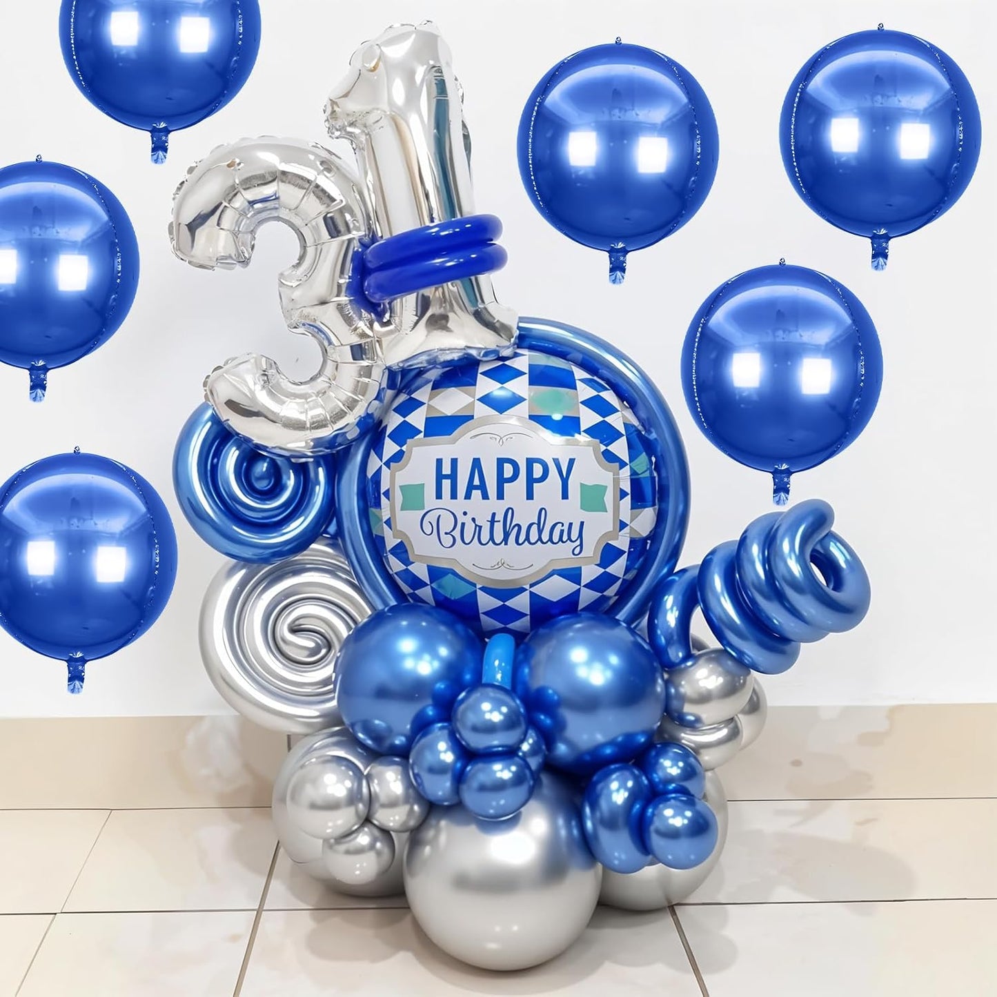 6Pcs Royal Blue Round Foil Balloons,Giant 4D Round Ball Balloons,22 Inch Metallic Blue Balloon for Birthday Wedding Graduation Prom Party Decorations