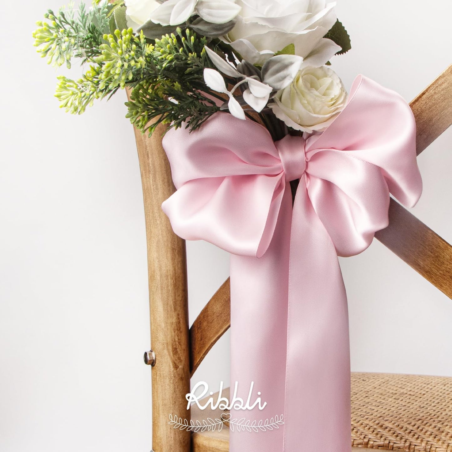 Ribbli Light Pink Satin Ribbon 4 Inch Wide Baby Pink Ribbon for Wedding Chair Sash Grand Opening Ceremony Big Bows Gift Wrapping Floral Crafts Cake Decor-Double Faced Satin Continuous 10 Yards