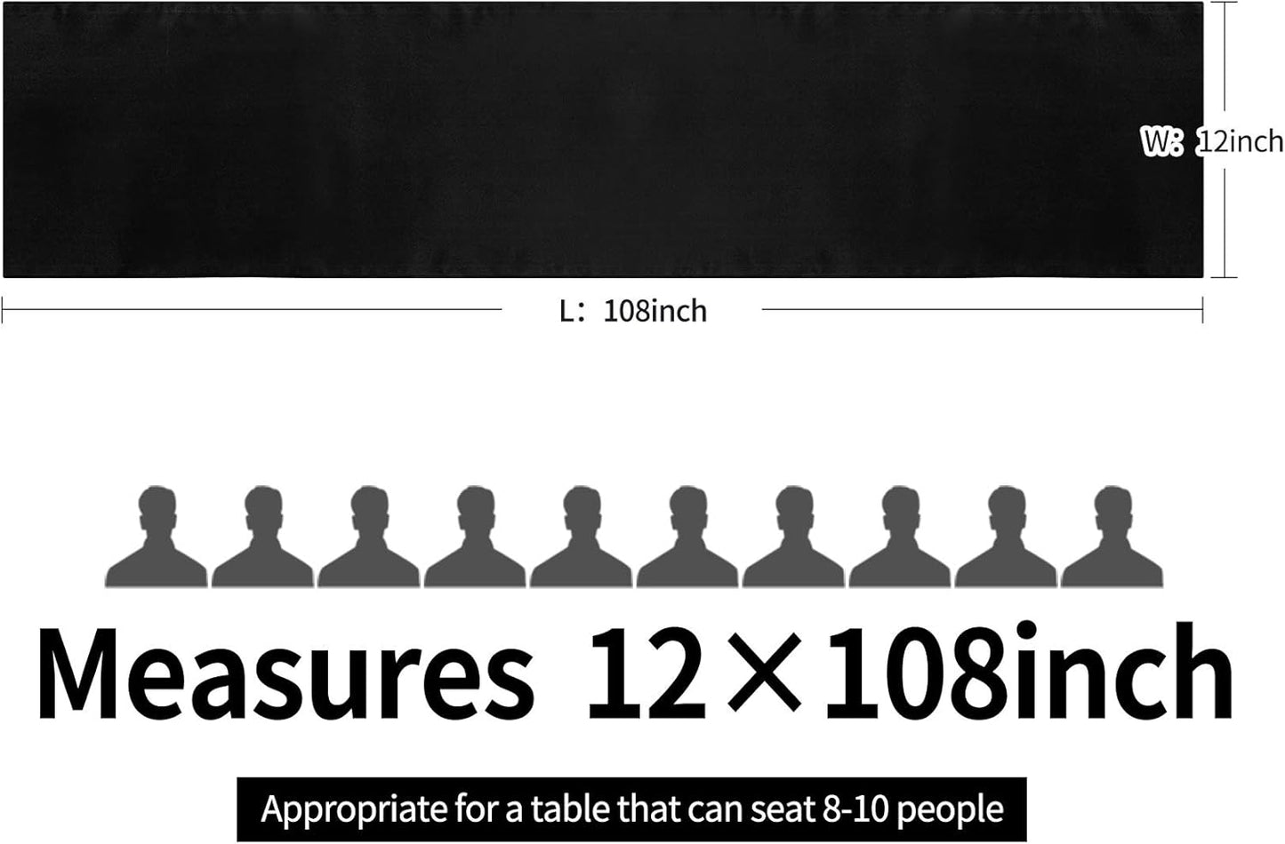 10-Pack Satin Table Runner Black 12 x 108 inches Long, Table Runners for Wedding, Birthday Parties, Banquets Decorations（10 Pack, 12x108 Inch, Black）