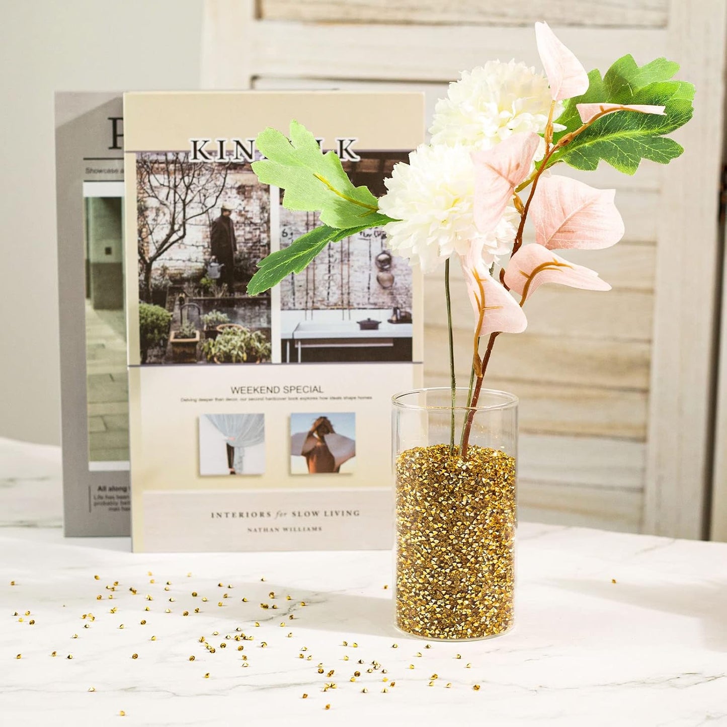 FUTUREPLUSX 28000PCS Fake Diamonds, 3mm Gold Acrylic Crystals Diamond Decorations for Vase Fillers Party Table Scatters Craft Rhinestones Wedding Decor