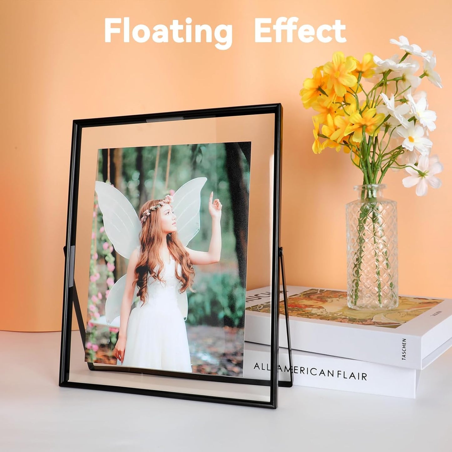 Black Floating Frame, 8"x10", Vertical, For Picture 7x9, 6x8, 5x7, Tabletop Shelf Photo Frame, For Father or Mother, Classy For Birthday or Wedding, Home or Office Décor