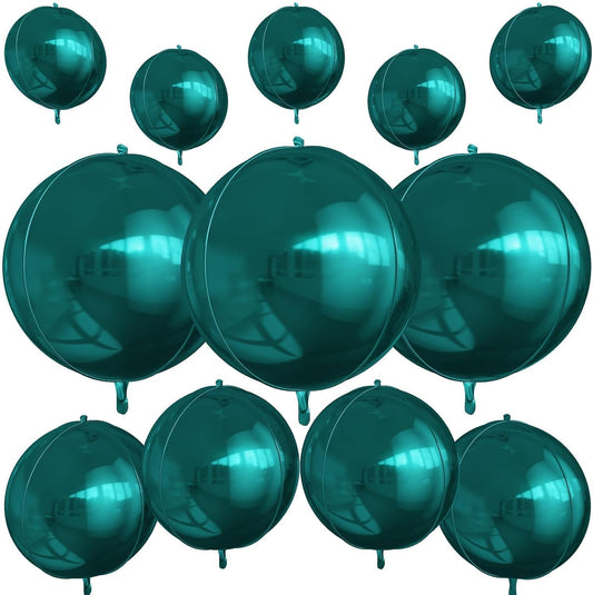 12Pcs Dark Green Round Foil Balloons, 22" 15" 10" 4D Helium Ball Balloon, Metallic Green Foil Balloon for Birthday Graduation Wedding Anniversary New Year Eve Disco Prom Party Decorations