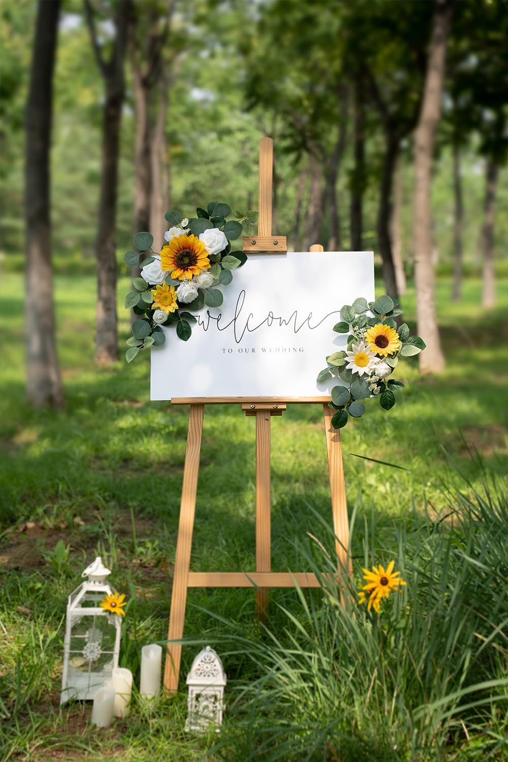 WEIERYUE(Pack of 2 Artificial Flowers Decorations,Artificial Arch Backdrop Garlandfor Ceremony Party Reception Entrance Welcome Easel Door Floral Decor Wall Home Entryway Outdoor(Sunflower)