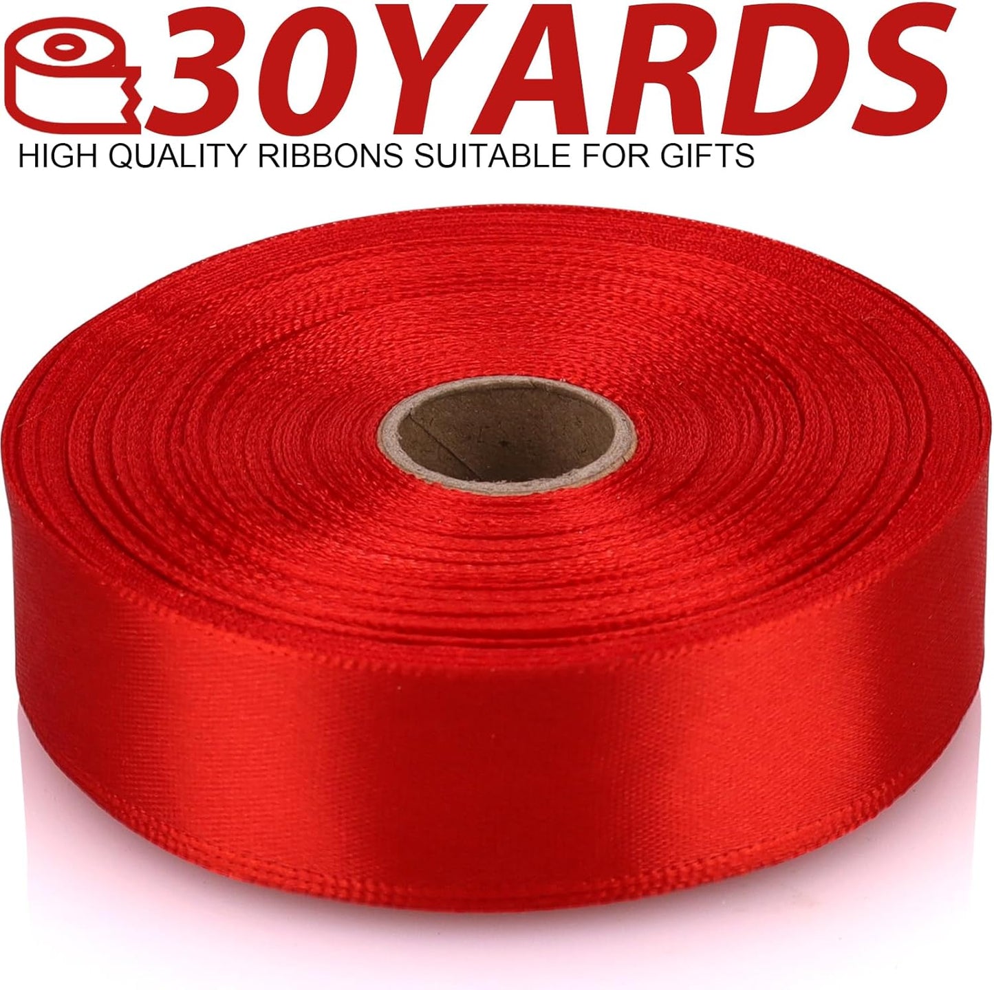Red Satin Ribbon 7/8 Inch 30 Yards - Single Face Polyester for Handmade Roses, Gift Wrapping, Timeless Flower, Bouquets, Wedding and Party Decoration