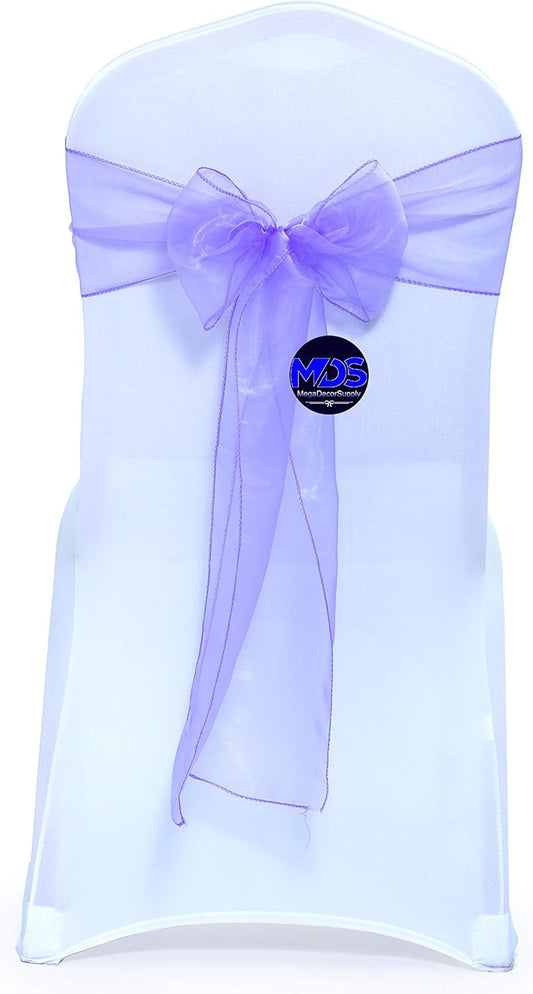 MDS Pack of 150 PCS Organza Chair Sashes Wider Dining Chair Bows Ribbon Tie Back for Wedding Party Birthday Bridal Shower Reception Event Banquet Home Chair Cover Decoration - Lavender