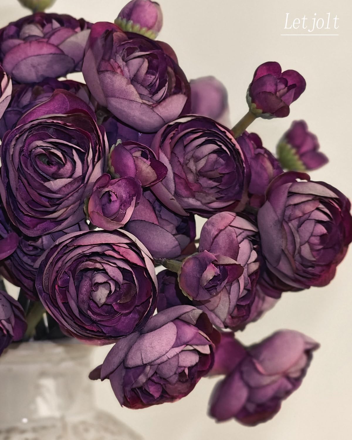 Letjolt Ranunculus Artificial Flower 18 Pcs Purple Silk Ranunculus Wedding Bouquet Engagement Centerpieces Arrangements Bridal Shower Decorations Home Decor, Purple