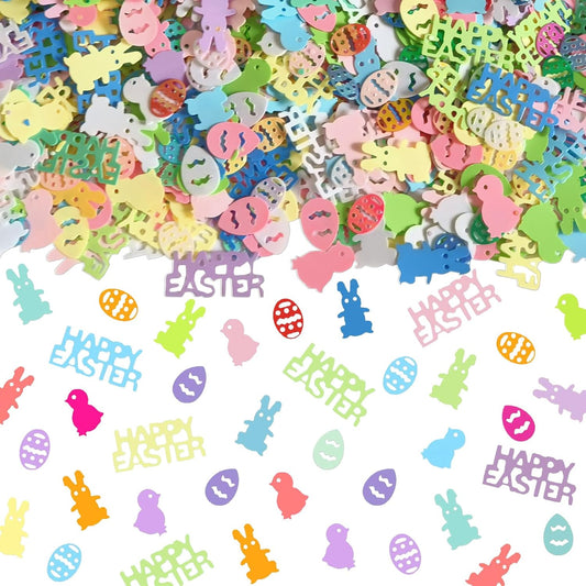 2000Pcs Easter Table Confetti, Bunny Rabbit Egg Chicken Shape Glitter Metallic Foil Table Scatters Spring Party Decorations