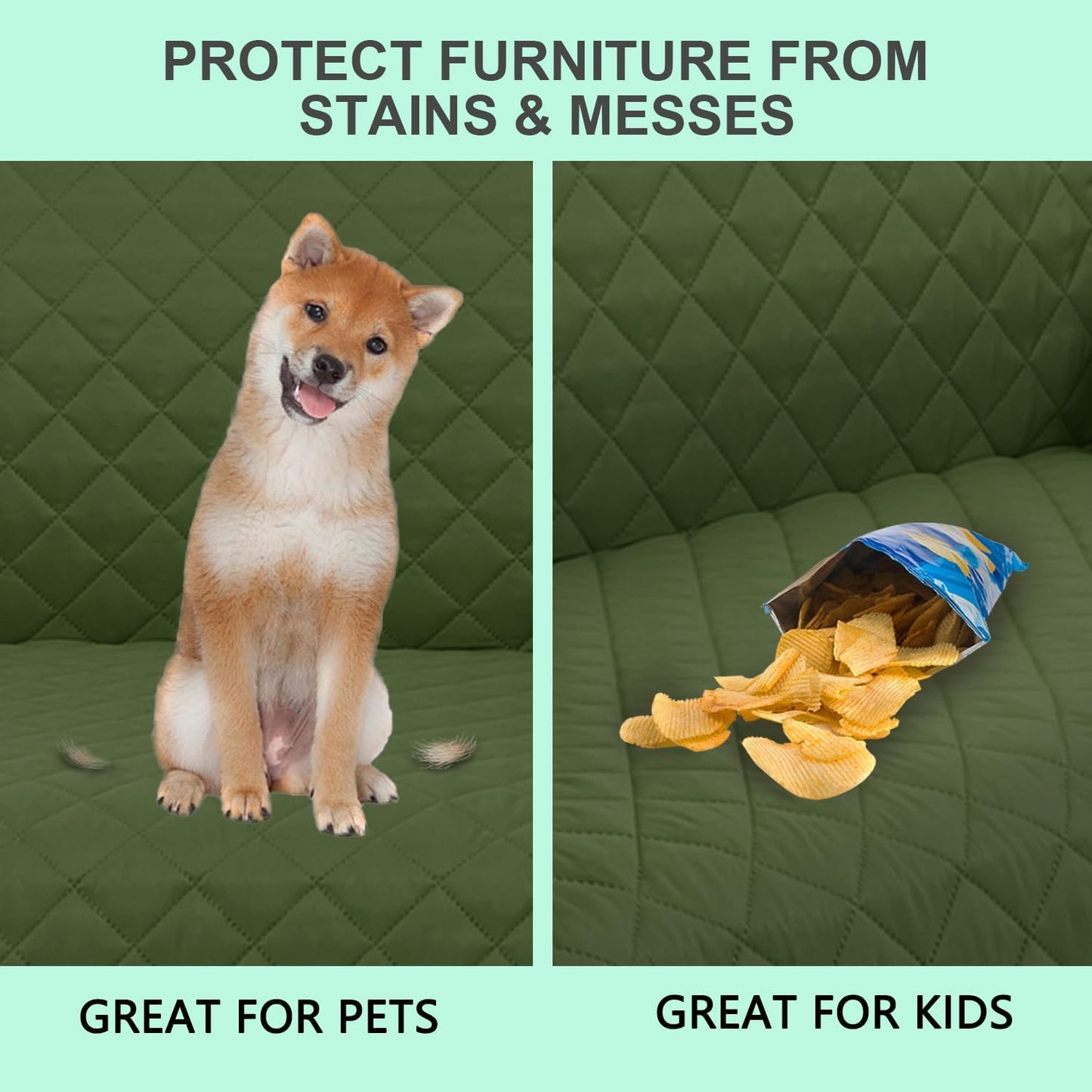 Reversible 4 Seater Sofa Cover 91 Inch Large Couch Cover Furniture Protector(Sofa XX-Large,Huntergreen/Sage)