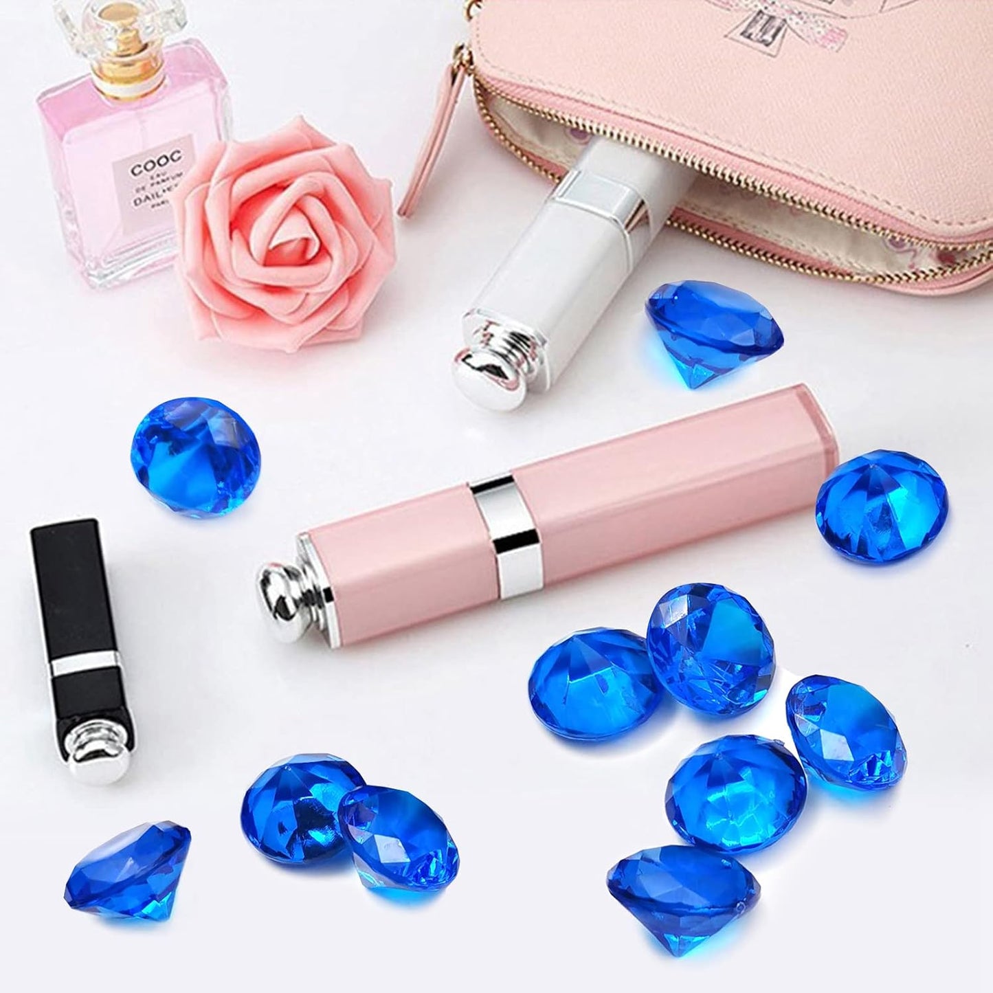 100 pcs Acrylic Diamond Gems, Blue Acrylic Diamonds 1 Inch Faux Diamonds Large Acrylic Diamond Vase Filler Fake Diamonds Decor for Party, Event, Wedding, Arts & Crafts, Birthday Decorations