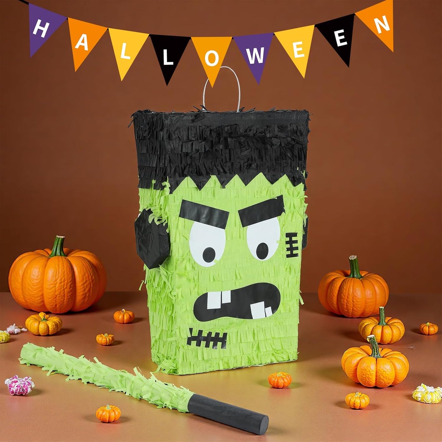 Halloween Frankenstein Pinatas Bundle with a Blindfold and Bat (16x12.5x4 Inches), Halloween Parties Supplies Game and Decoration