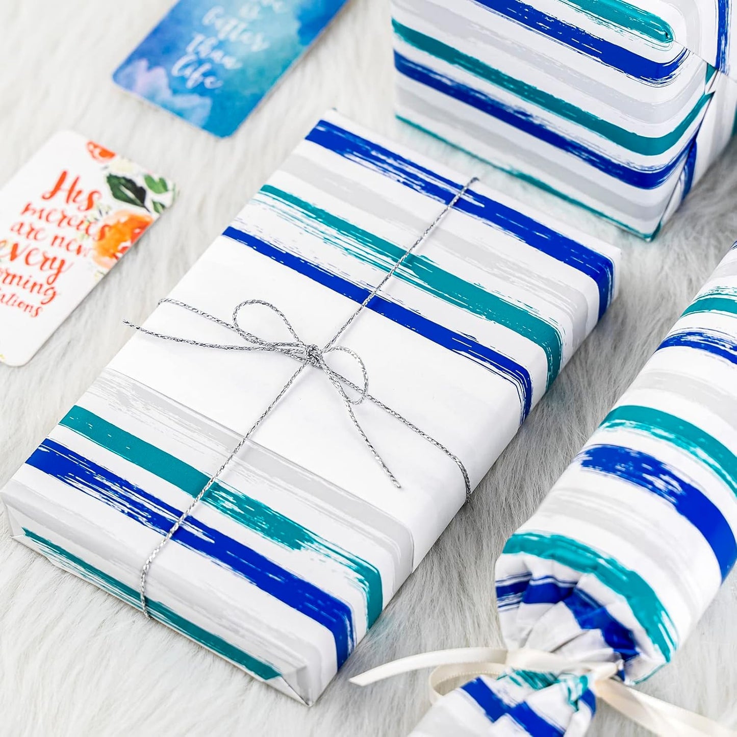WRAPAHOLIC Reversible Blue Wrapping Paper - Mini Roll - 17 Inch X 33 Feet - Baby Boy Wrapping Paper for Birthday, Holiday, Wedding, Baby Shower