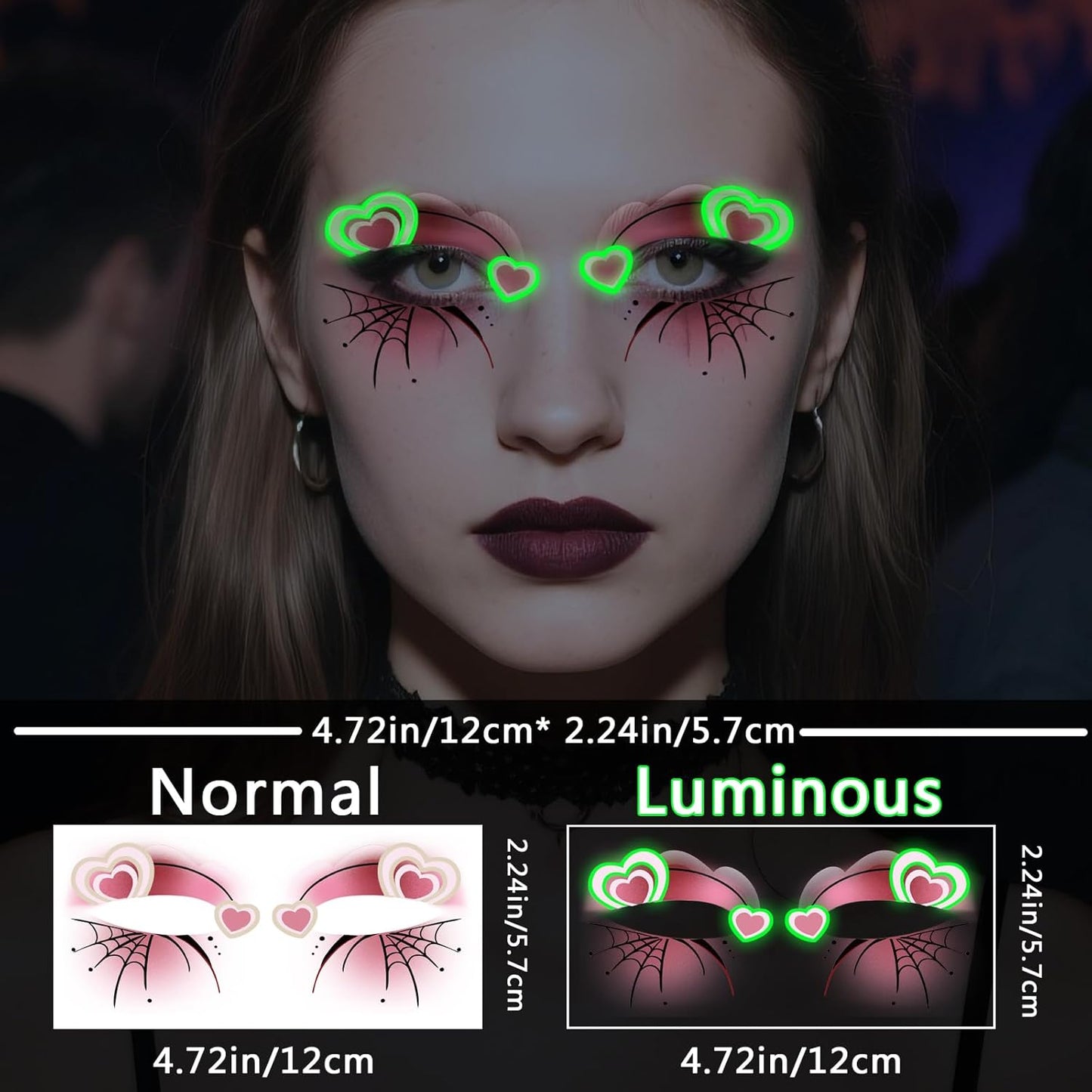 24 Pairs Halloween Luminous Eye Shadow Temporary Tattoos, Eyeliner Tattoo Stickers Spider Web Bat Pattern, Glow in the Dark Eyeliner Fake Tattoos for Women Men Eye Makeup Halloween Party Supplies