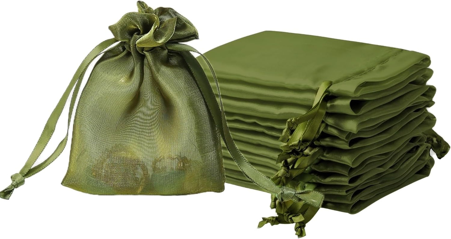 20 Pcs Moss Green Small Organza Bags 3X4 inch for Wedding Favors with Drawstring, Mini Mesh Gift Bags Jewelry Pouch for Candy Bridal Shower Party Favor Baby Shower Christmas