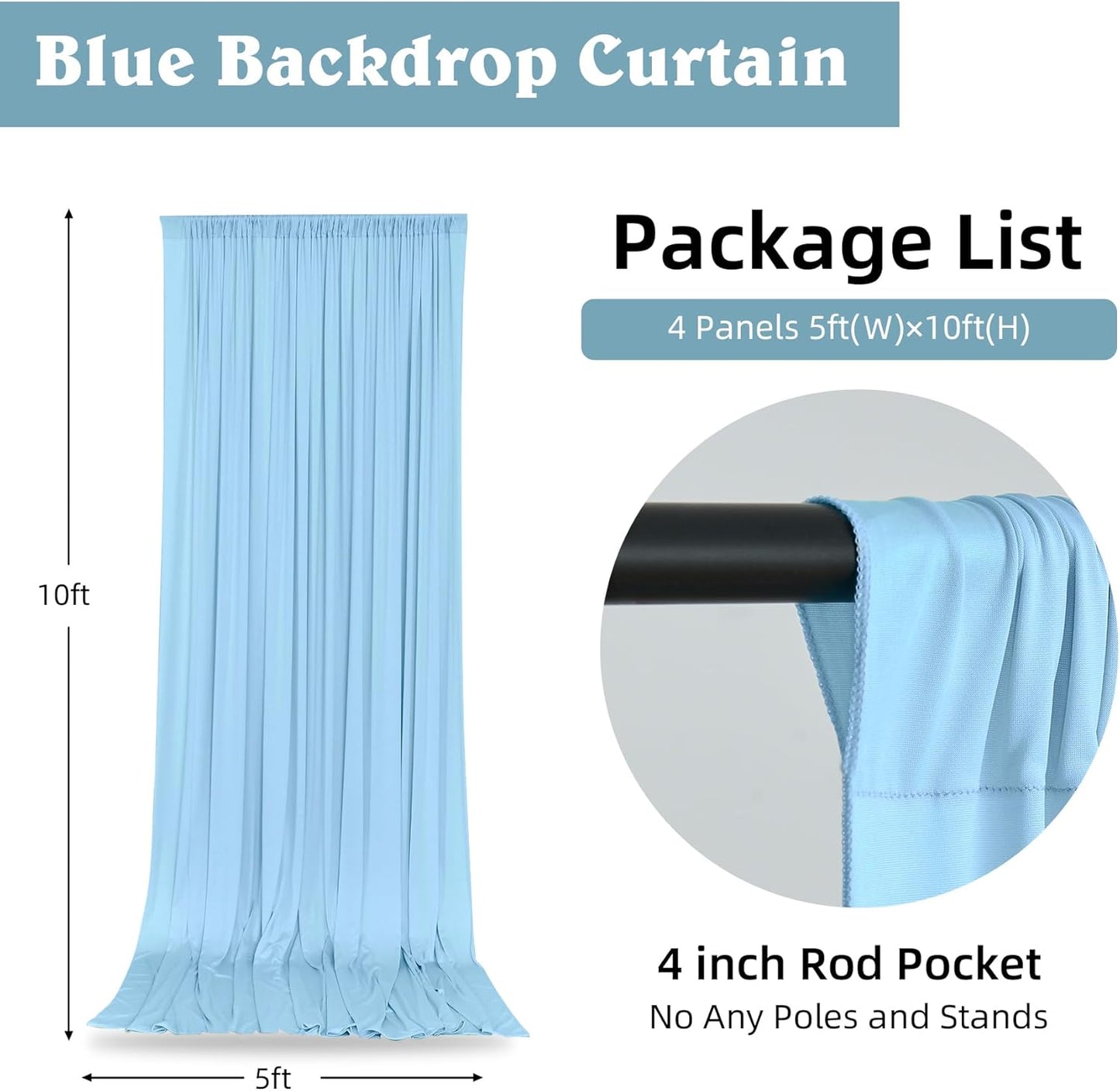 20 x 10ft Wrinkle Free Dusty Blue Backdrop Curtains for Parties Weddings, Thick Silky Polyester Fabric Backdrop Drapes, 4 Panels 5X 10 ft Photo Background Cloth for Birthday Gender Reveal Photography