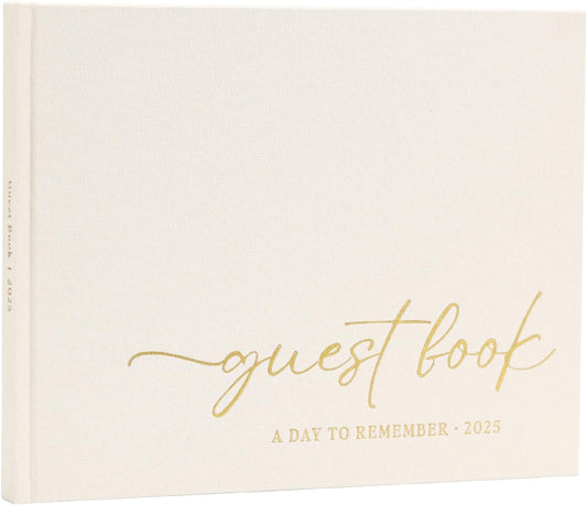Elegant Guest Book for Wedding Reception, Beautiful Guestbook for Baby Shower and Wedding Decor, 100 Blank Pages for Sign in, Polaroid Pictures and Photos, Linen Cover (2025, Beige)