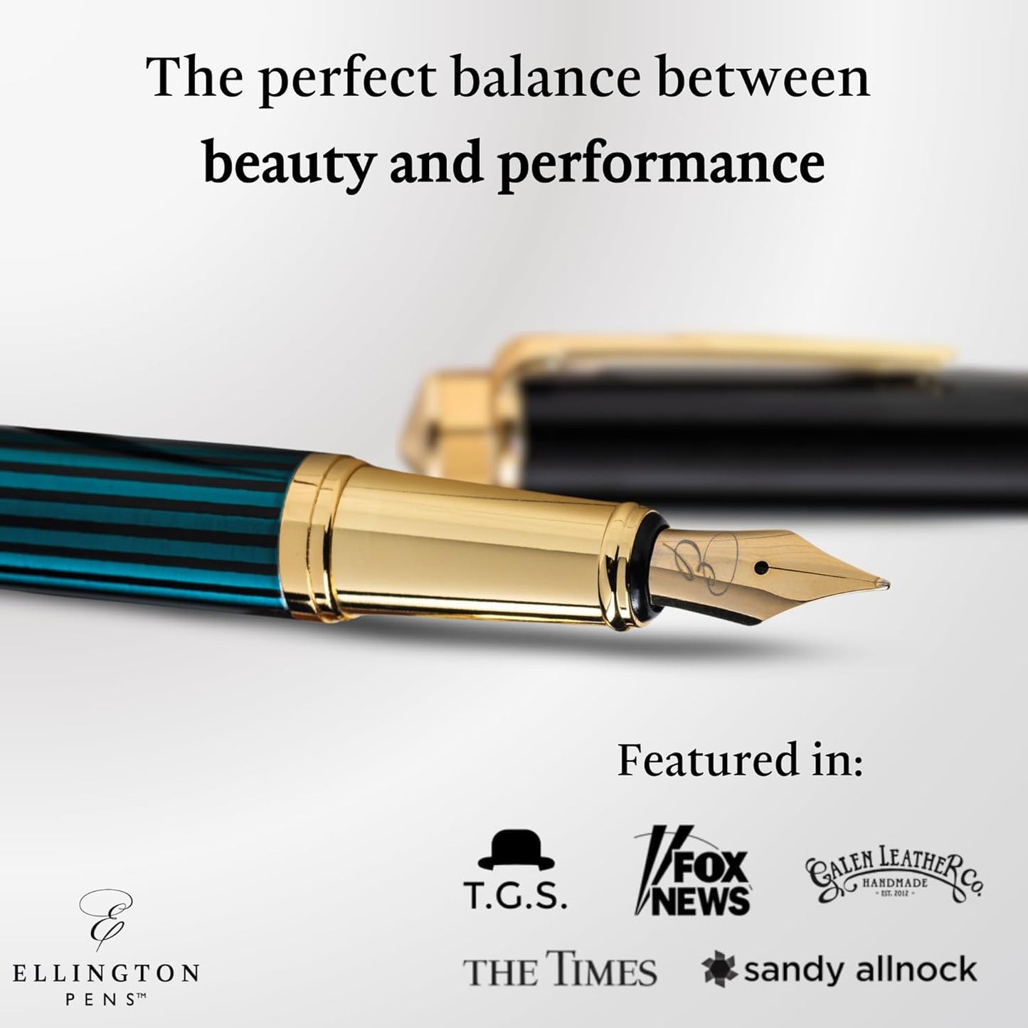 Ellington Pens Luxury Fountain Pen Set- Fountain Pens for Writing - Smooth Extra Fine Nib - Includes Refillable Ink Converter, 3 Ink Cartridges [Black & Blue], Gift Box - Elegant Calligraphy