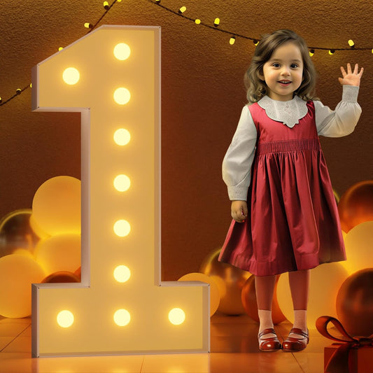 Marquee Numbers 4 Feet Tall Large Light Up Numbers 1st 16th 21st Wild One Birthday Decorations Girl Boy Big Yellow Light Outdoor Anniversary Decorations Balloon Arch Kit Party Backdrop 1