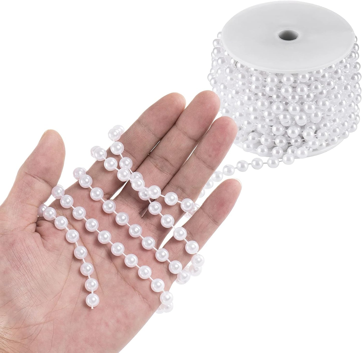 XINHUIDALSQ Craft String of Pearls 6 MM Faux Pearl Beaded, 66 Feet White Garland Bead String for Christmas Tree Decoration, Wedding Party Decoration (White, 6mm/20M)