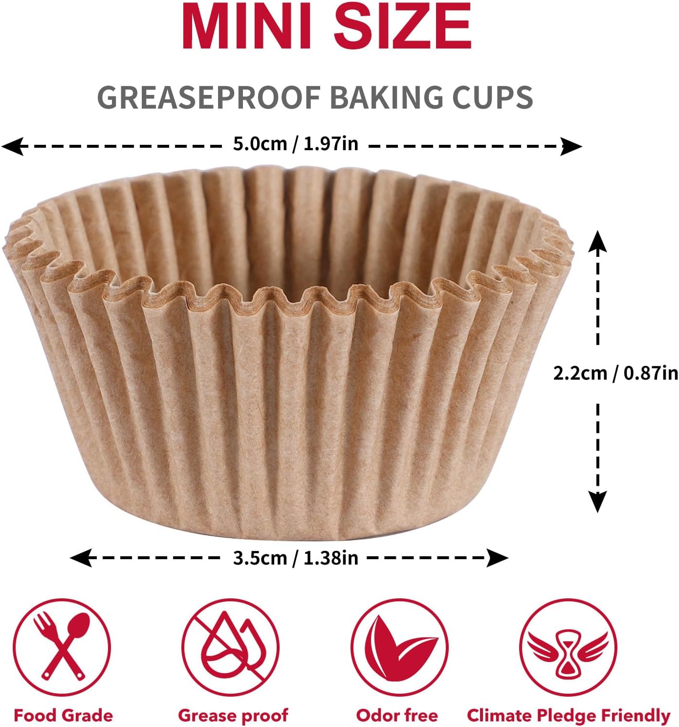[300Pcs] Caperci Odorless Mini Cupcake Liners for Baking - Greaseproof Paper Muffin Baking Cups for Wedding Birthday Party Baby Shower Festivals (Natural)