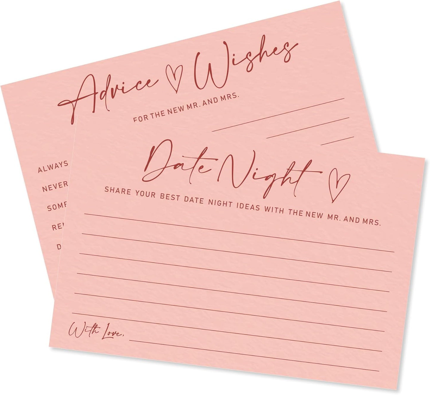 Advice & Wishes Card Set - Minimalism Pink - 15 Advice & Wishes Cards & 15 Date Night Cards Cards For New Couple, Newlyweds, Engagement, Wedding Party Favor & Supplies - B04