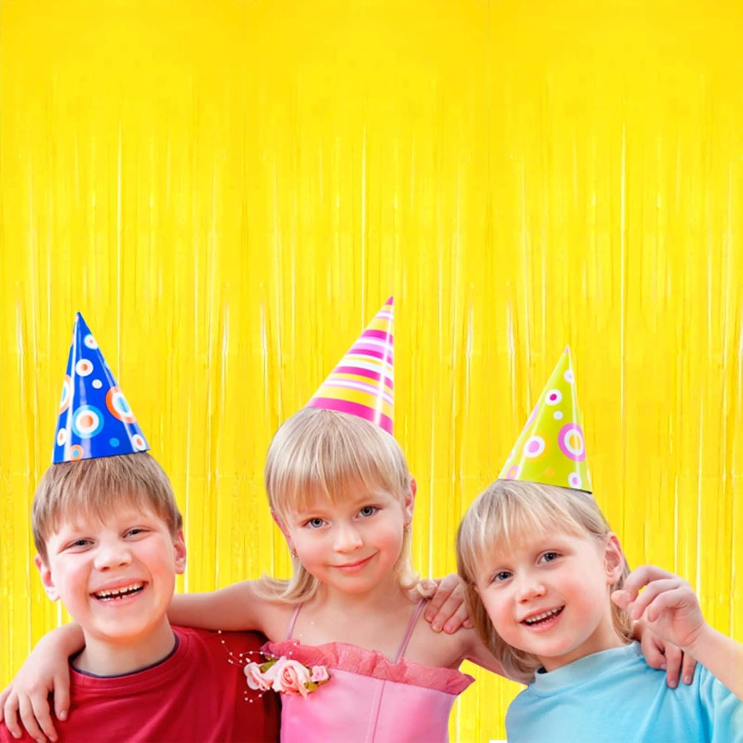 4 Pack Macaron Yellow Tinsel Foil Fringe Curtain Backdrop, 3.28Ft x 8.2Ft Metallic Streamers Props Wedding Bridal Shower Party Decoration, One Size, (Yellow 8.2Ft)