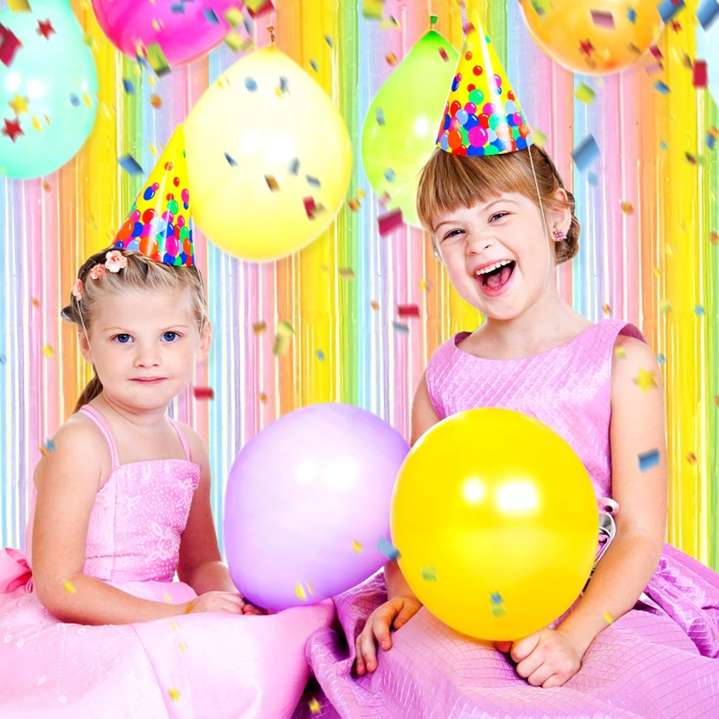 3 Pack Rainbow Foil Fringe Curtain Backdrop, 3.28Ft x 8.2Ft Metallic Tinsel Foil Fringe Streamer Curtains for Photo Booth, Mother's Day, Easter, Birthday, Wedding Party Decorations