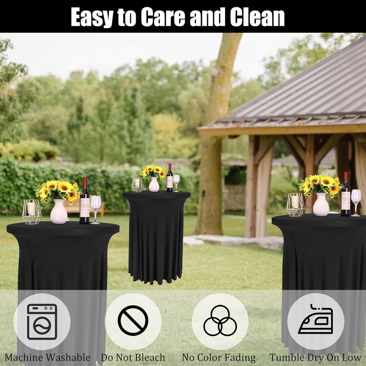 6 Pack Round Cocktail Tablecloth 32"x 43" Spandex Cocktail Table Skirt, Washable Stretch Fitted Table Covers for High Top Bar,Wedding,Party,Events (Black)