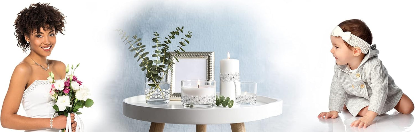 Mandala Crafts 0.5 Inch Crystal Faux White Pearl Beads Roll - 10 Yards Strand of Rhinestones Fake Pearls Chain Garlands Spool String for Christmas Tree, Wedding, Party, Vases, DIY Decoration