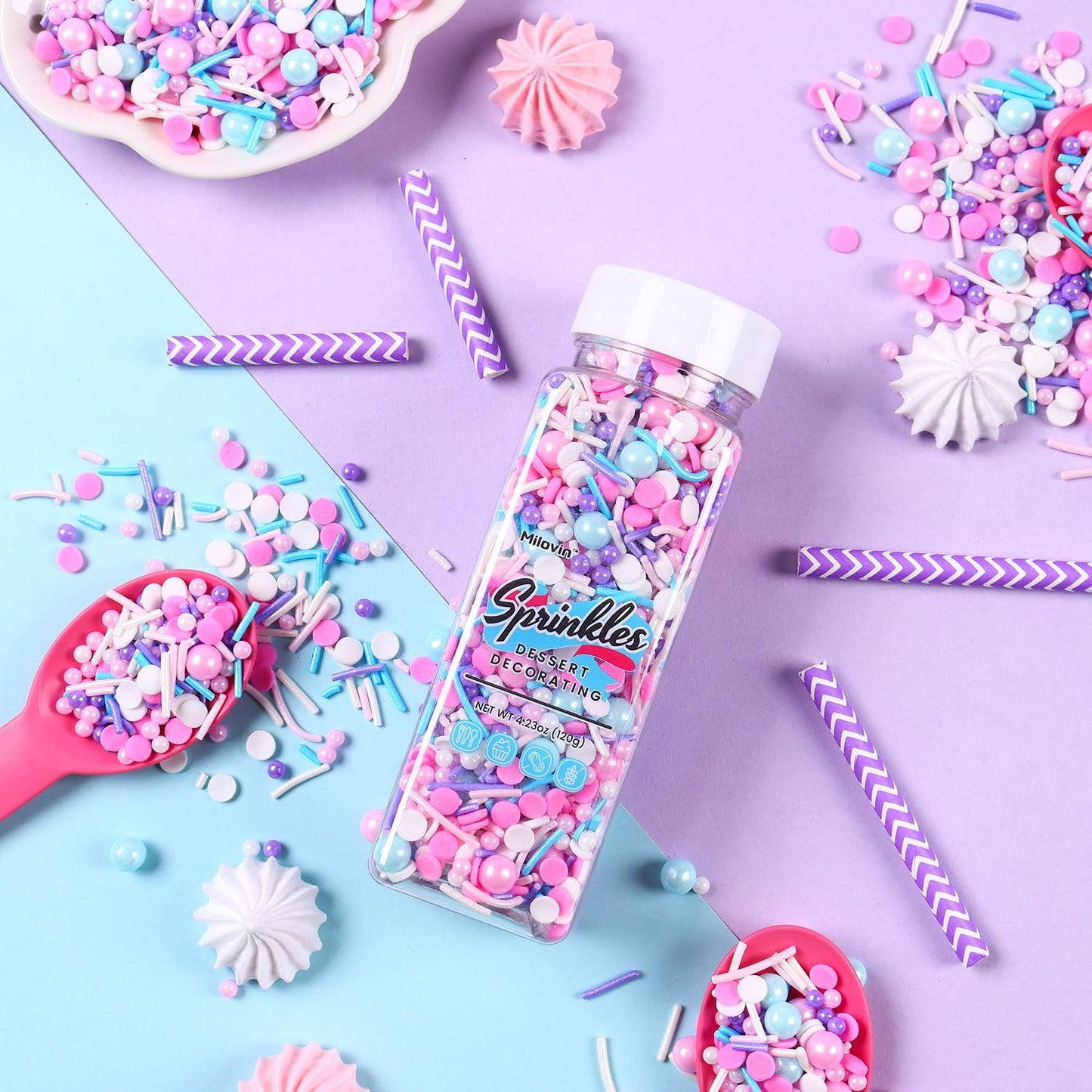 Edible Pink Sprinkle for Cake Decorating, Pink Blue Pearl Sprinkles, Jimmy Sprinkles, Perfect for Baking, Cake, Cupcakes, Macaron, waffles, Ice Cream, and Cookies(120g/4.23oz)