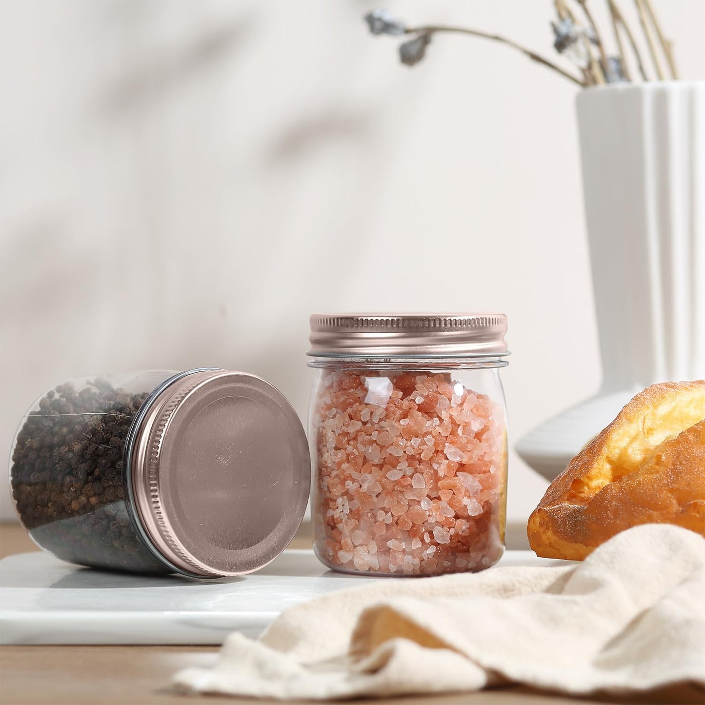 novelinks 8 oz Clear Plastic Jars with Screw-On Lids - BPA-Free Refillable Storage Containers for Slime, Spices, Crafts, Kitchen & Home Organization (32 Pack,Rose Gold)