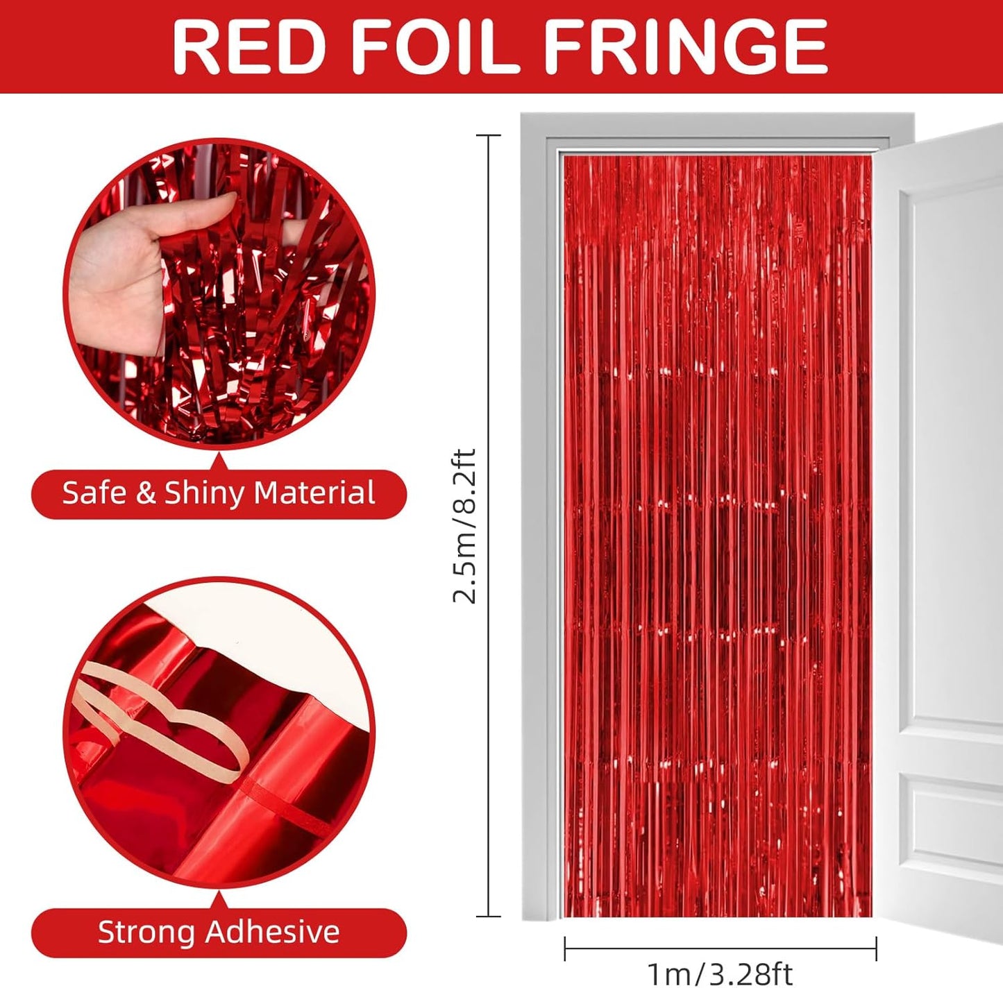 Red Fringe Curtain Party Streamers, 12 Pack 3.3ft x 8.2 ft Foil Curtain Backdrop Tinsel Foil Fringe Curtains Photo Booth Backdrop Streamer for Birthday, Wedding, Baby Shower, Disco Party