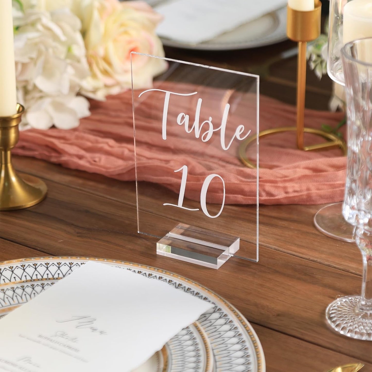 UNIQOOO Acrylic Wedding Table Numbers 1-15 with Stands | 4x6 inch Printed Calligraphy, Clear Table Number Signs and Holders | Perfect for Wedding Reception, Centerpiece Decoration, Event, Party