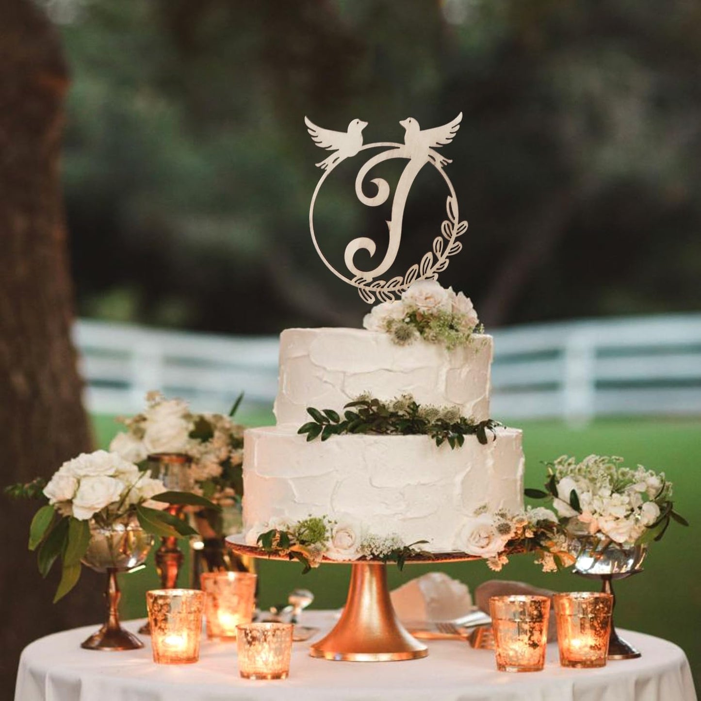 LINGTEER Personalized Inital Letter J Wooden Cake Topper Perfect for Birthday Rustic Wedding Party Keepsake Decoration