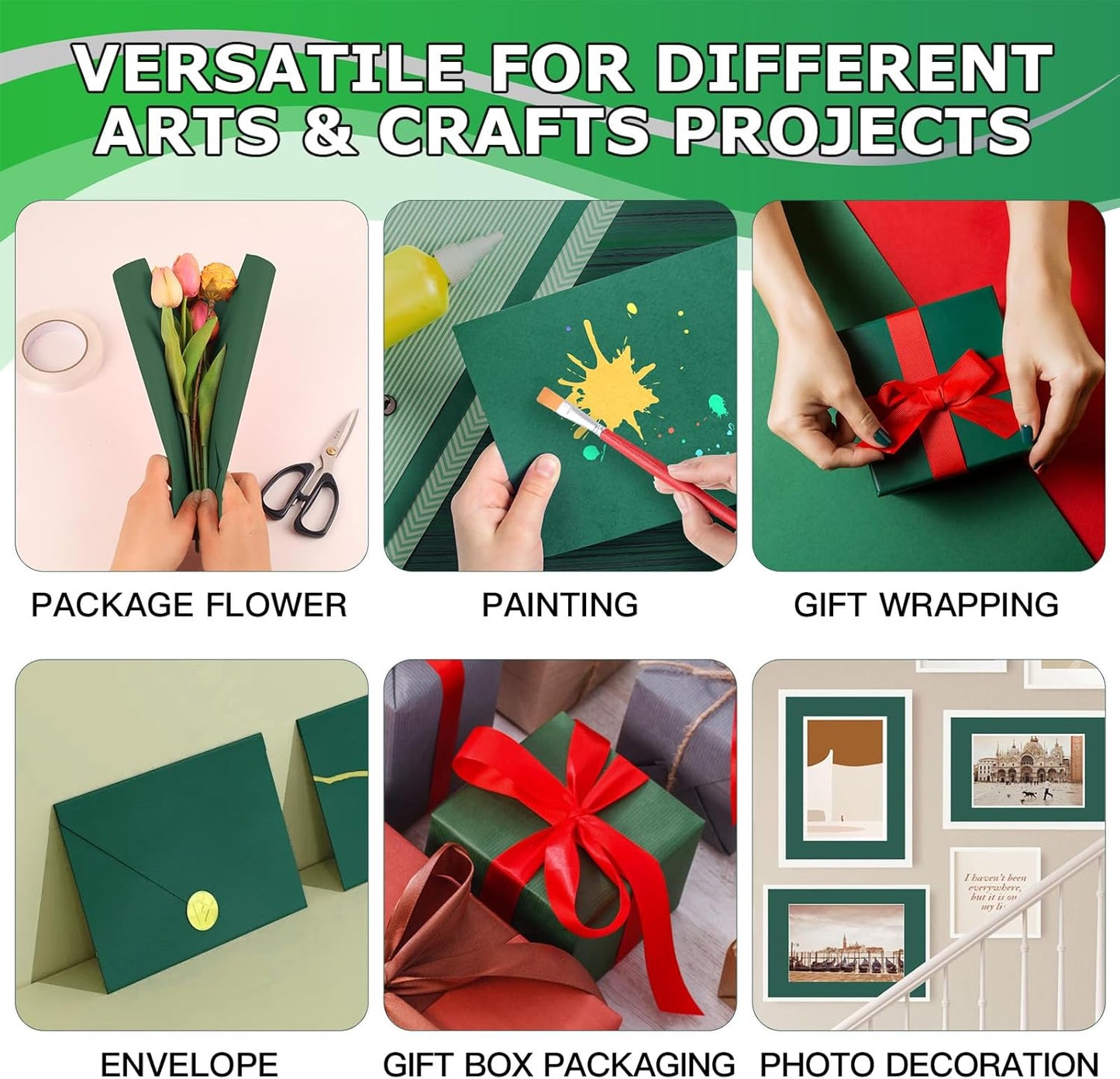 Vanhench Green Wrapping Paper Roll 17.5"×963" (80 1/4FT), Solid Color Art Green Kraft Craft Paper Roll, Christmas Wrapping Paper, Birthday Bouquet Flower Crafts, Dark Green Bulletin Board Paper