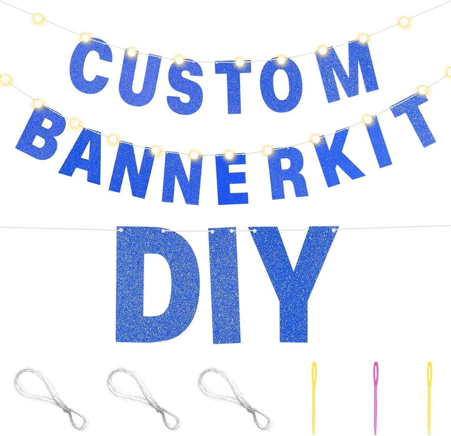 TaoBary 112 Pcs DIY Letter Custom Banner Glitter Customizable Banner Kit Including 107 Letters and Numbers 3 Rope for Valentine Birthday Party(Dark Blue)