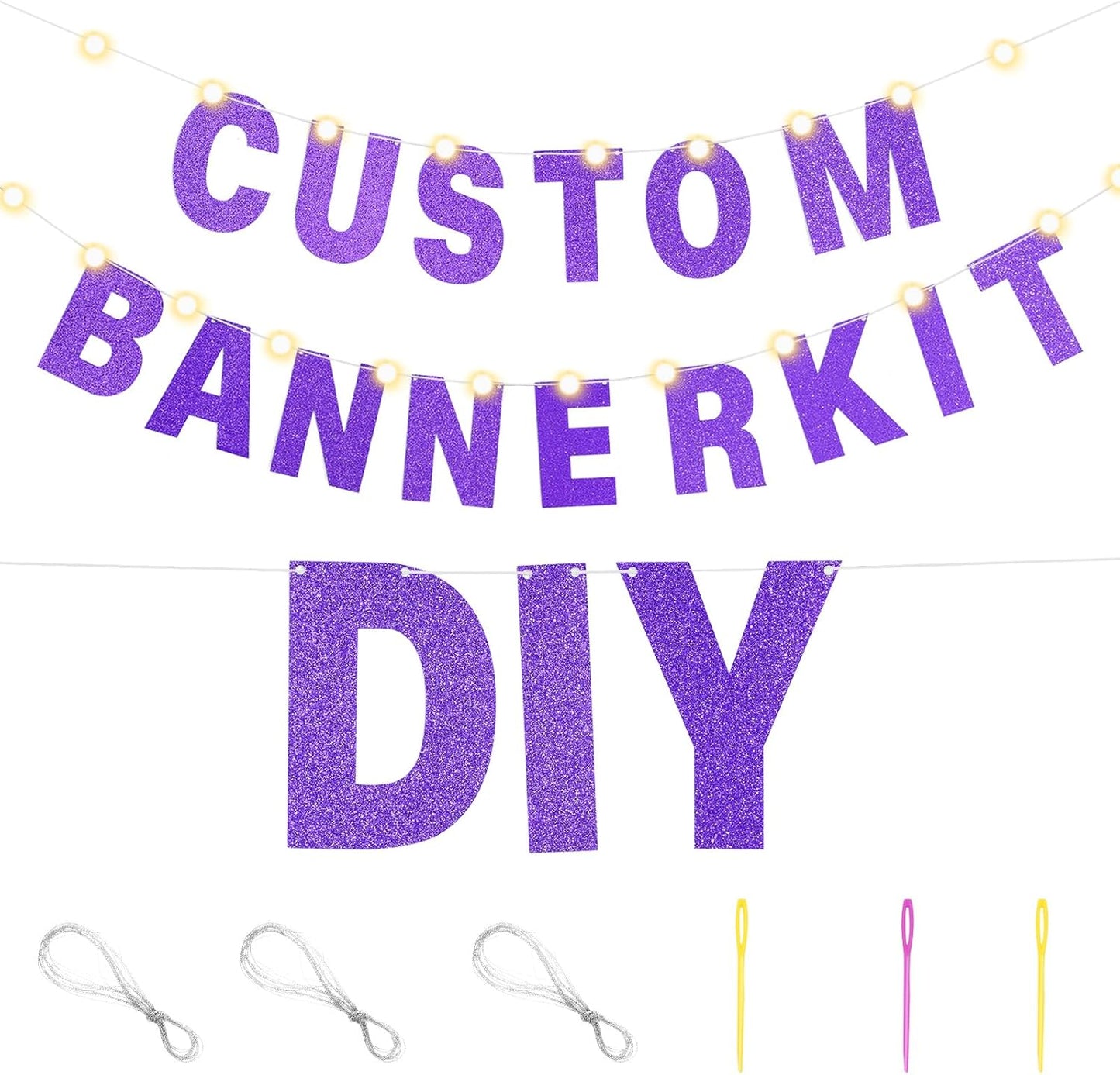 TaoBary 112 Pcs DIY Letter Custom Banner Glitter Customizable Banner Kit Including 107 Letters and Numbers 3 Rope for Valentine Birthday Party(Purple)