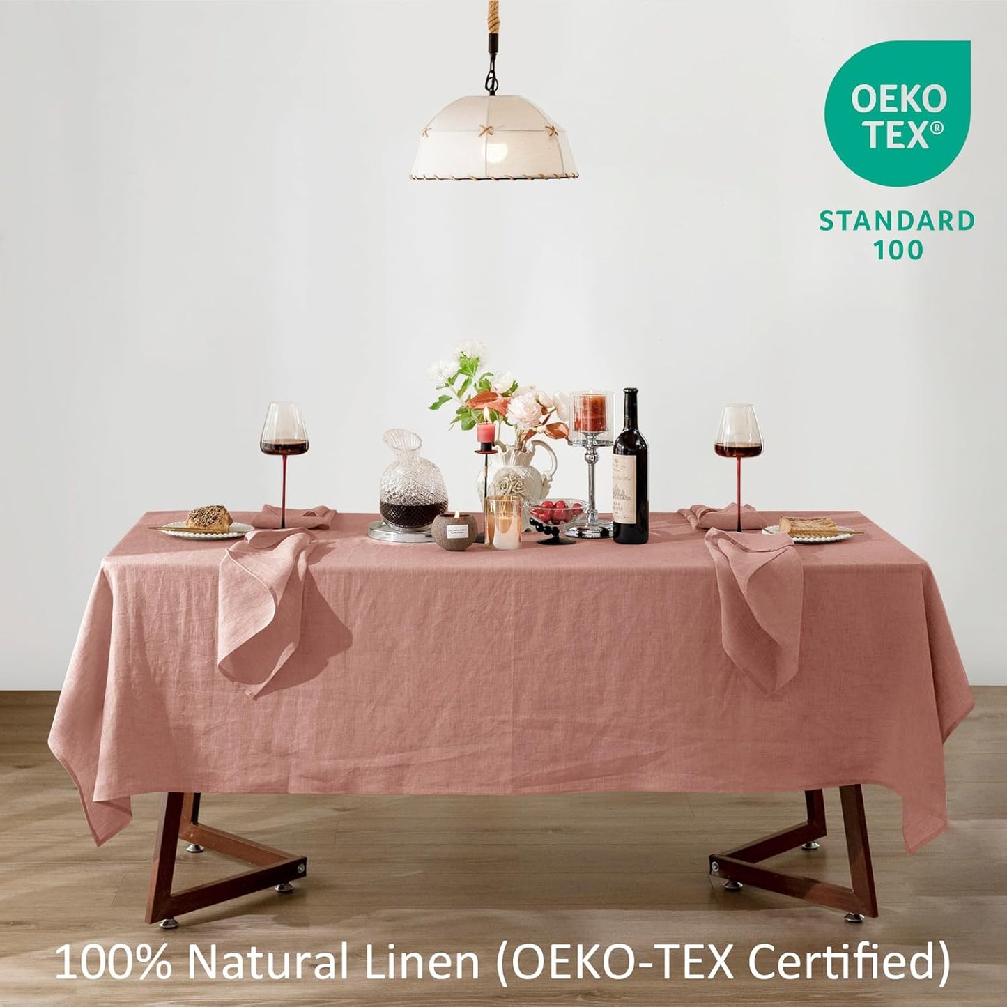 Talasily Linen Tablecloth 100% Pure Linen Table Cloth 60x108 Inches Rectangle Tablecloths Washable Cloths for Kitchen, Dining, Buffet Parties, Holidays, Picnic, Weddings and Restaurants-Muddy Pink