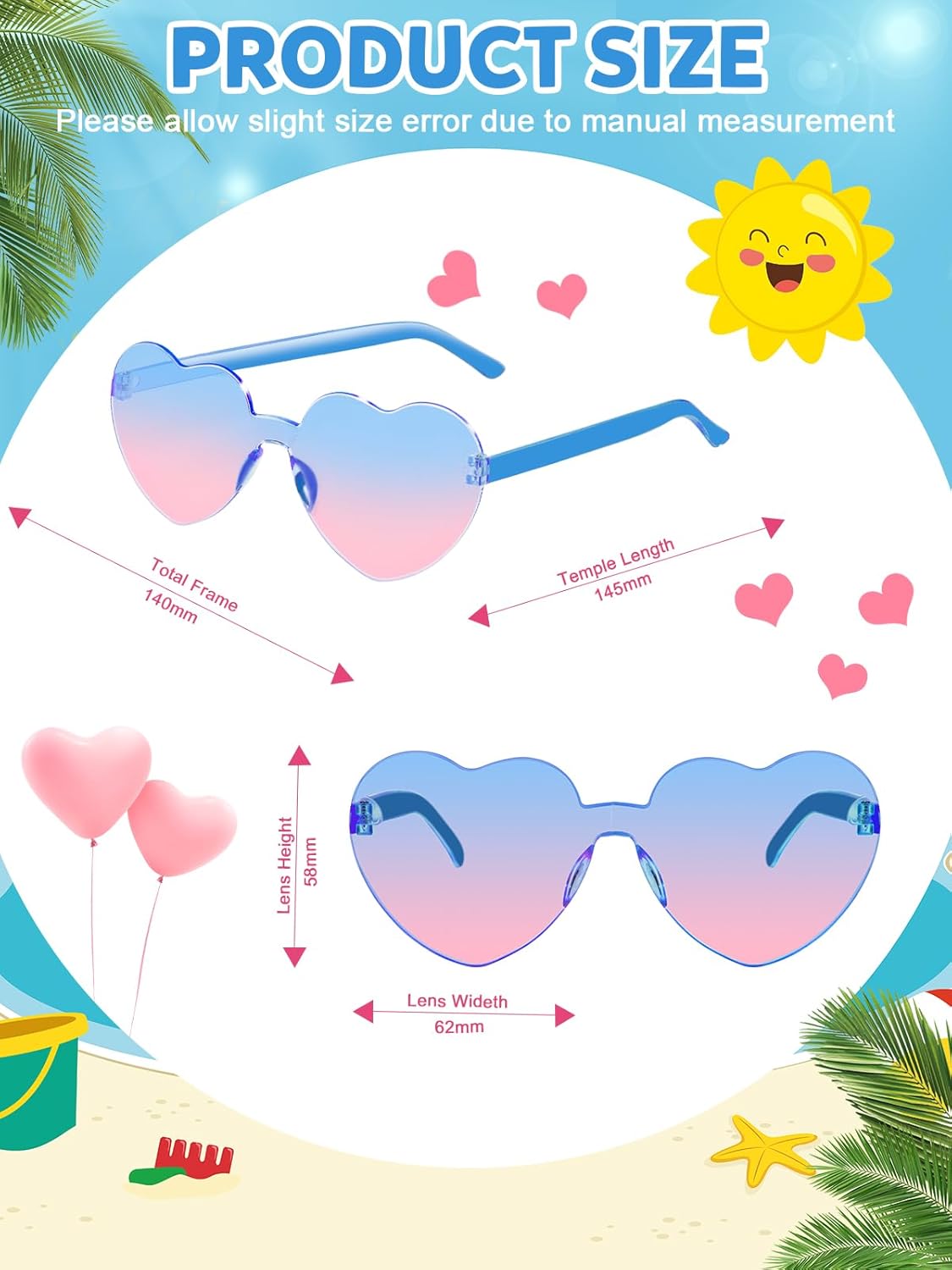 12 Pairs Heart Shaped Sunglasses for Women Colorful Glasses Fun Trendy Transparent Heart Sunglasses Party Favor (Gradient Pink Blue)