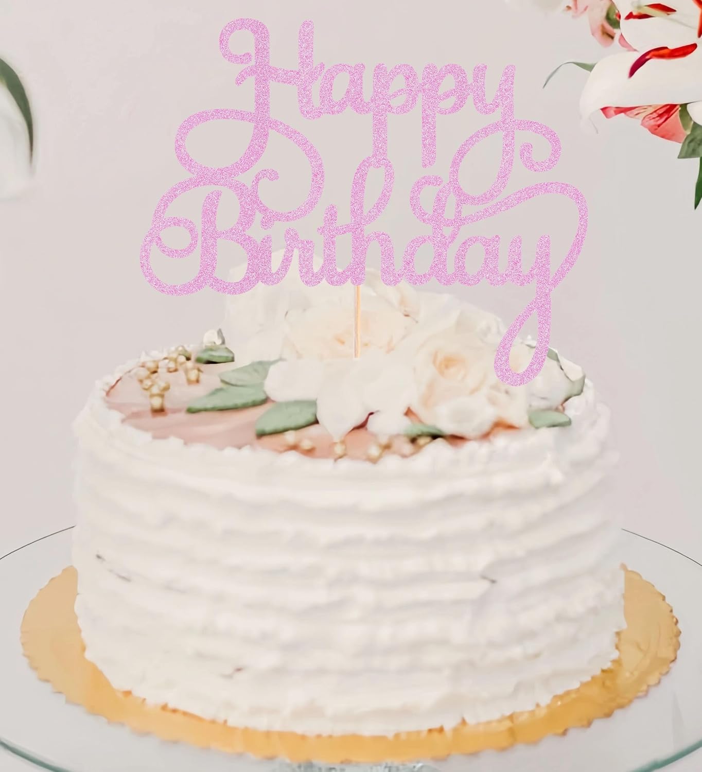 Happy Birthday Cake Topper - Pink Glitter Birthday Party Cake Decoration Supplies - Happy Birthday Cake Decor, for Anniversary/Birthday Party Supplies Photo Booth Props