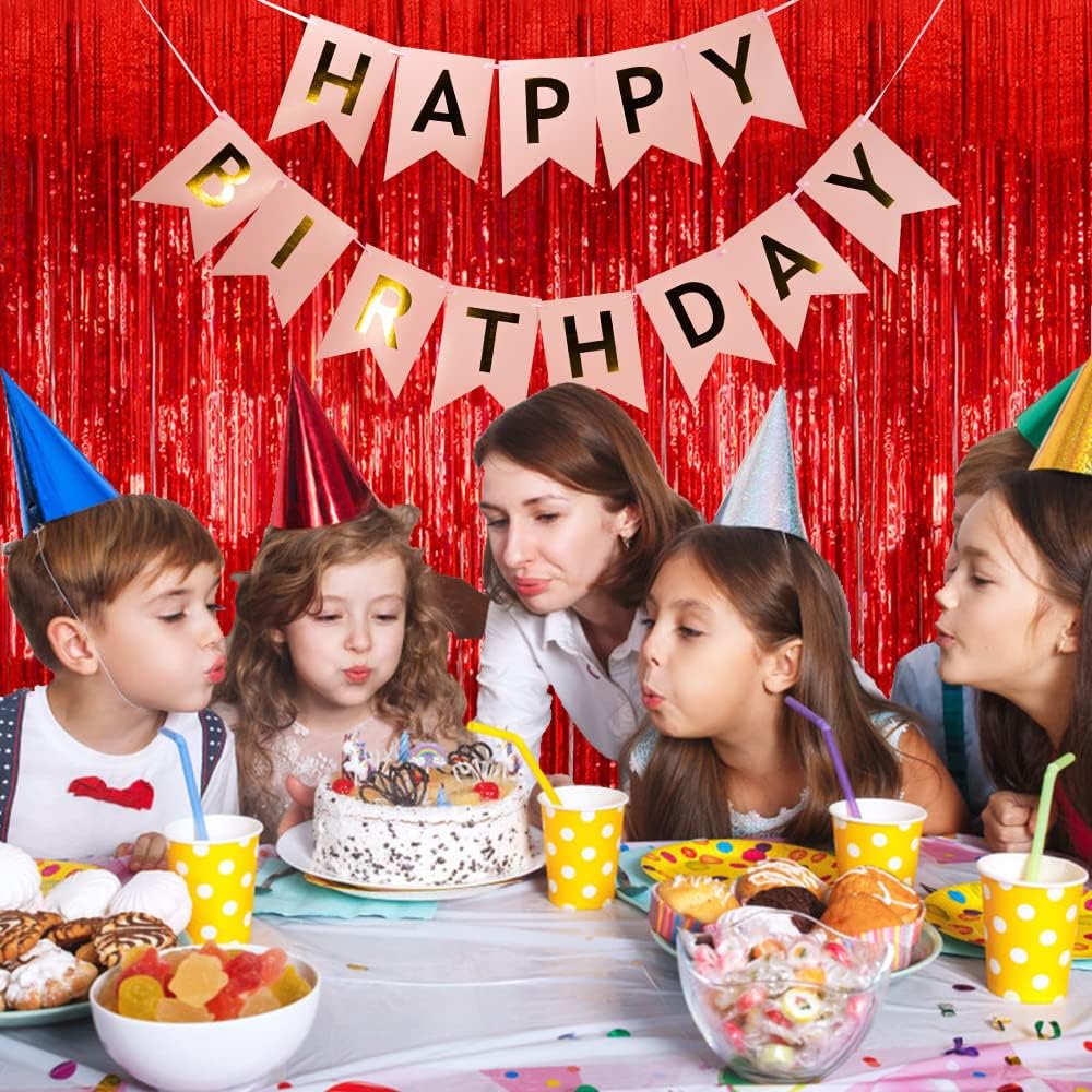 5 Pack Foil Curtain Backdrop Red Metallic Tinsel Foil Fringe Curtains Photo Booth Props for Birthday Wedding Engagement Baby Shower Bachelorette Christmas Holiday Celebration Party Decorations