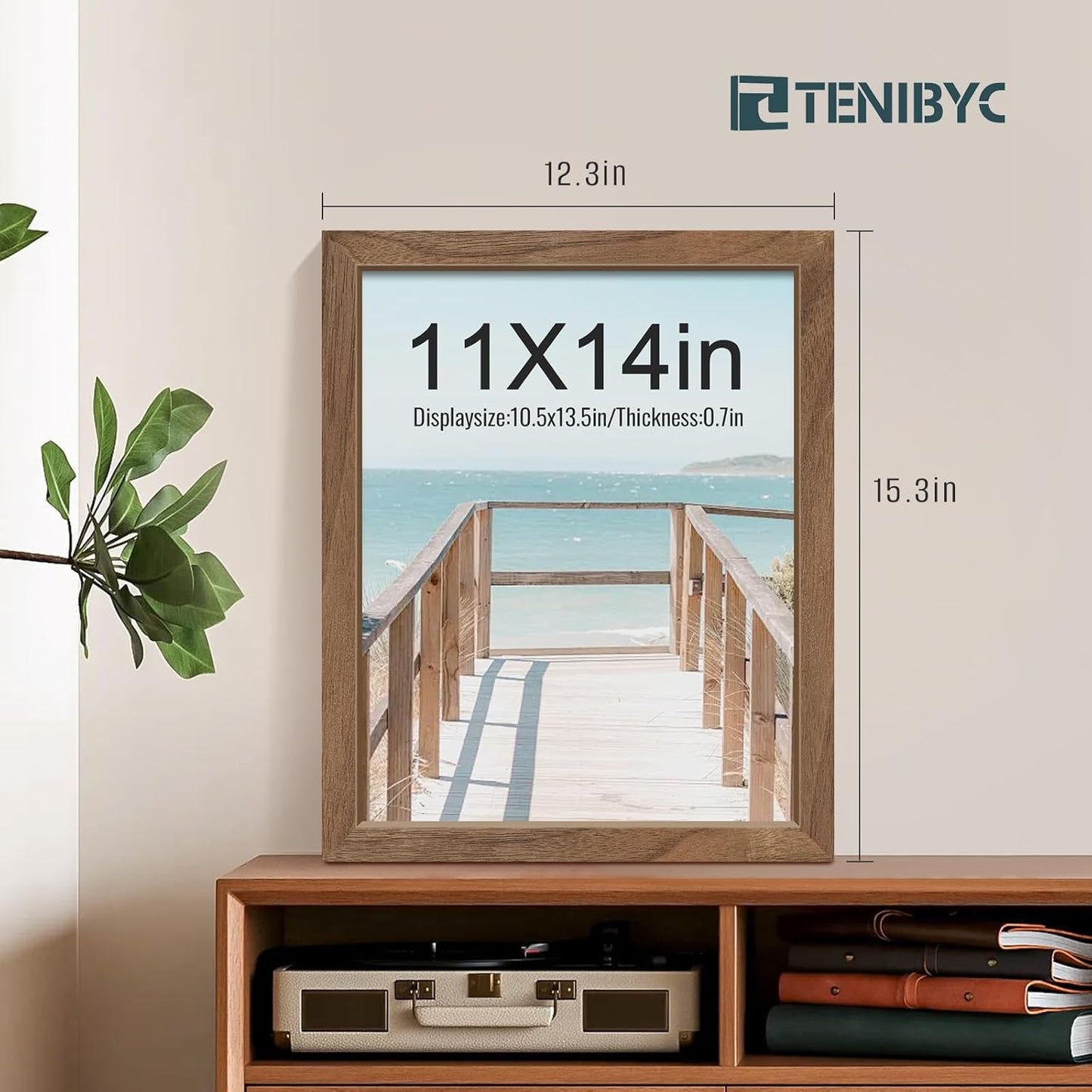 11x14 Picture Frame Walnut - 4 Pack, Brown Wood Grain Photo Frame, HD Tempered Glass, Display 11x14 or 14x11 Photos, Wall Hanging