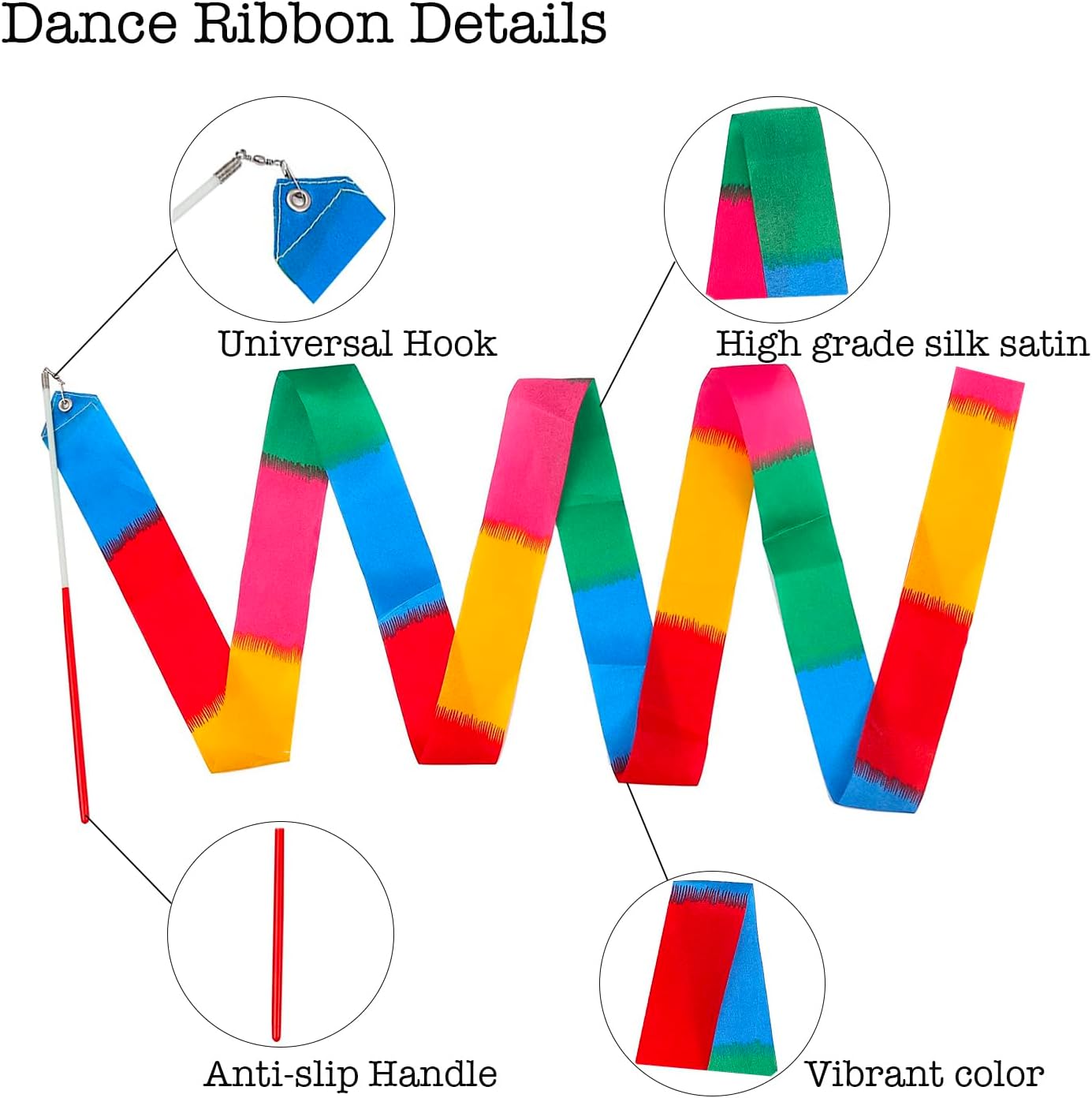 20Pack Rainbow Ribbon Streamers, Dance Ribbon Streamers Wands for Kids Party Supplies Goodie Bag Stuffers, Gymnastics Twirling Ribbon Stick Dance Streamers Party Favors for Kids Adults