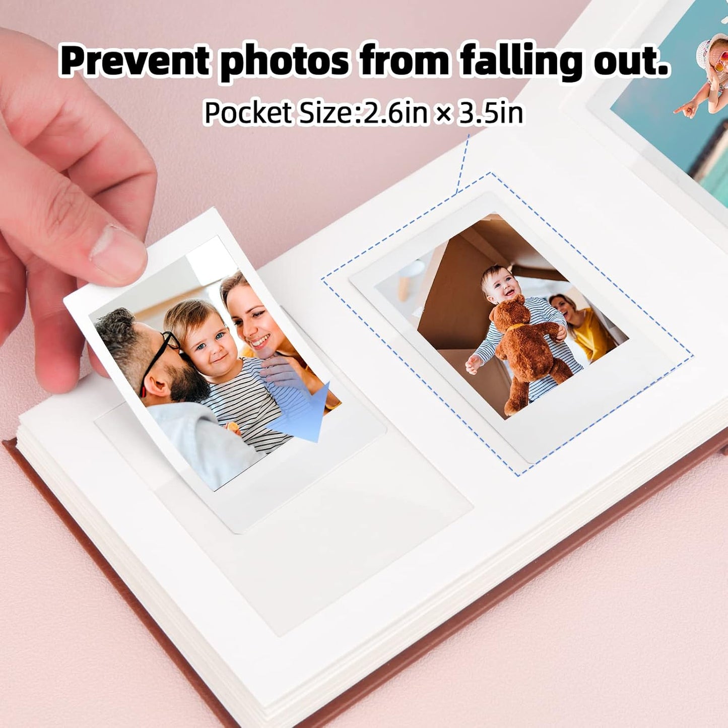 64 Pocket Mini Photo Album with Writing Space,Faux Leather Cover, Compatible with 2x3 Inch Polaroid Pictures and Fujifilm Instax Mini 12 11 9 99 8 7+ 40 Evo Instant Film (Brown)