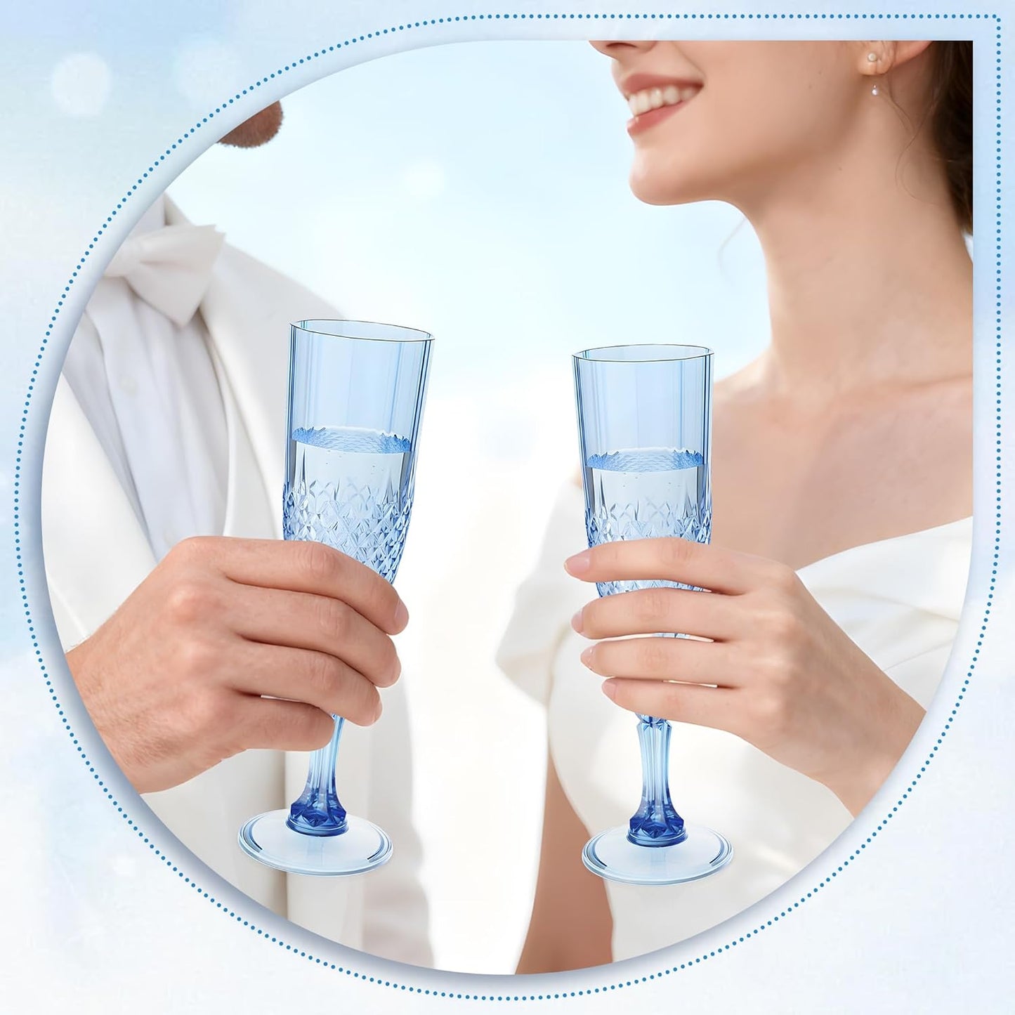 Plastic Champagne Flutes, 12PCS Blue Wine Glasses Goblets Cups Reusable Flute, for Weddings Bachelor Parties Toasting and Events (12, Blue)